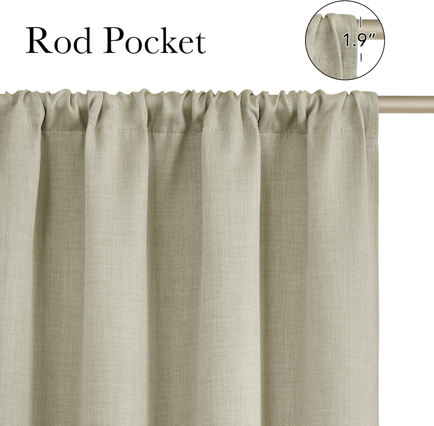 NICETOWN Beige Faux Linen Room Darkening Rod Pocket Curtains 63 inch Length, W42 x L63, Light Blocking Thermal Insulated Noise Reducing Drapes for Bedroom Living Room Farmhouse Decor, 2 Panels thumbnail