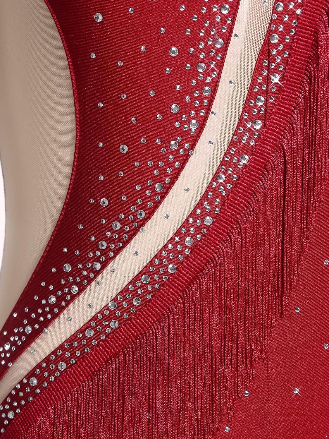 Womens Shiny Rhinestone Fringe Rompers Bodysuit Latin Dance Costume Jazz Ballroom Leotard Costume
