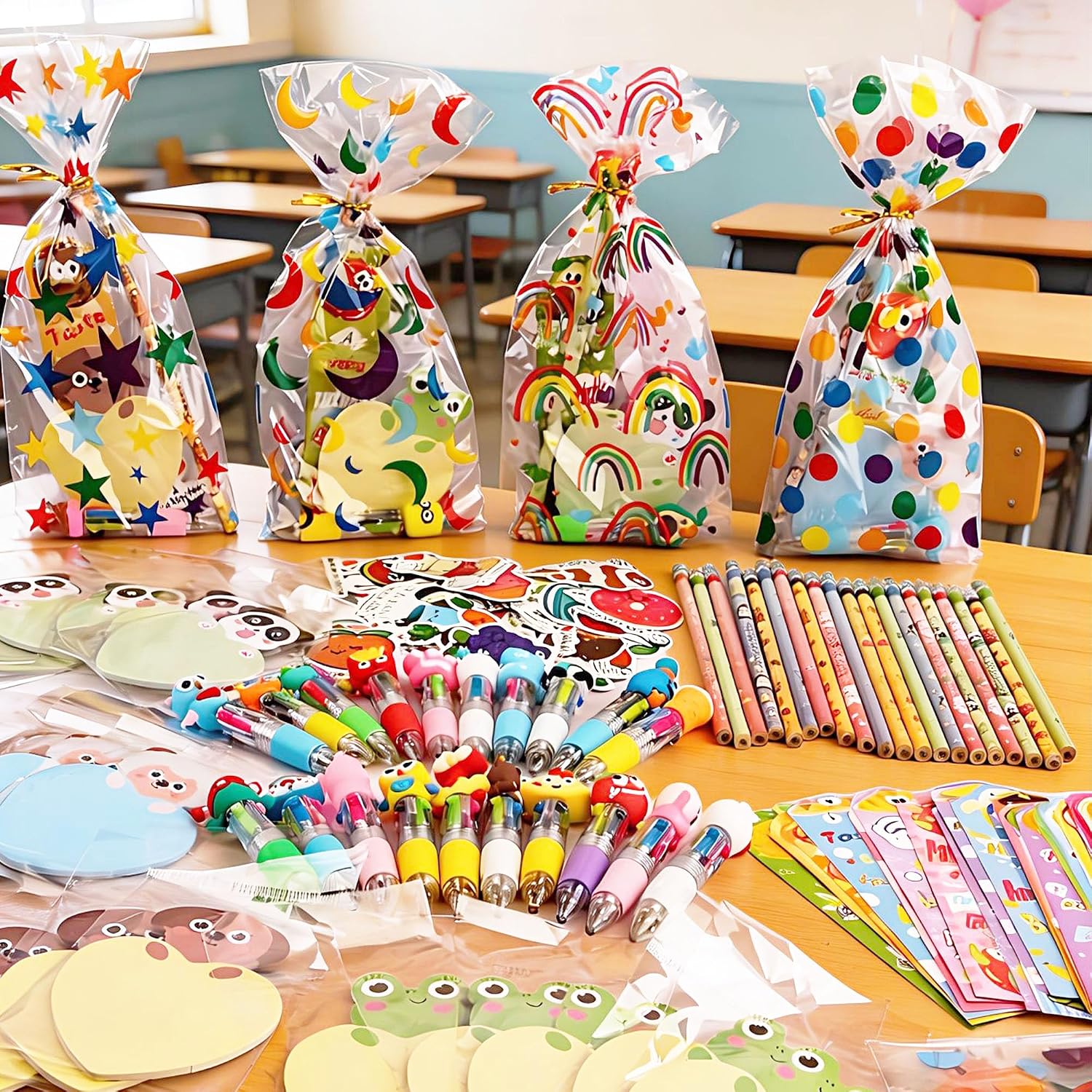 24 Sets Birthday Goodie Bags with Multicolor Pen Mini Notebooks Goodie Bags for Birthday Party Pack Return Gifts Rewards Prizes (Style C, 24)
