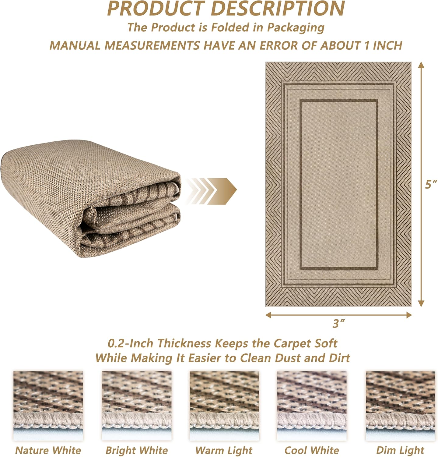 Capslpad Easy Jute 3x5 Outdoor Rug, Geometry Line Patio Rug, Washable Front Porch Rug, Farmhouse Non-Slip Entryway Rugs for Indoor Outdoor, Black
