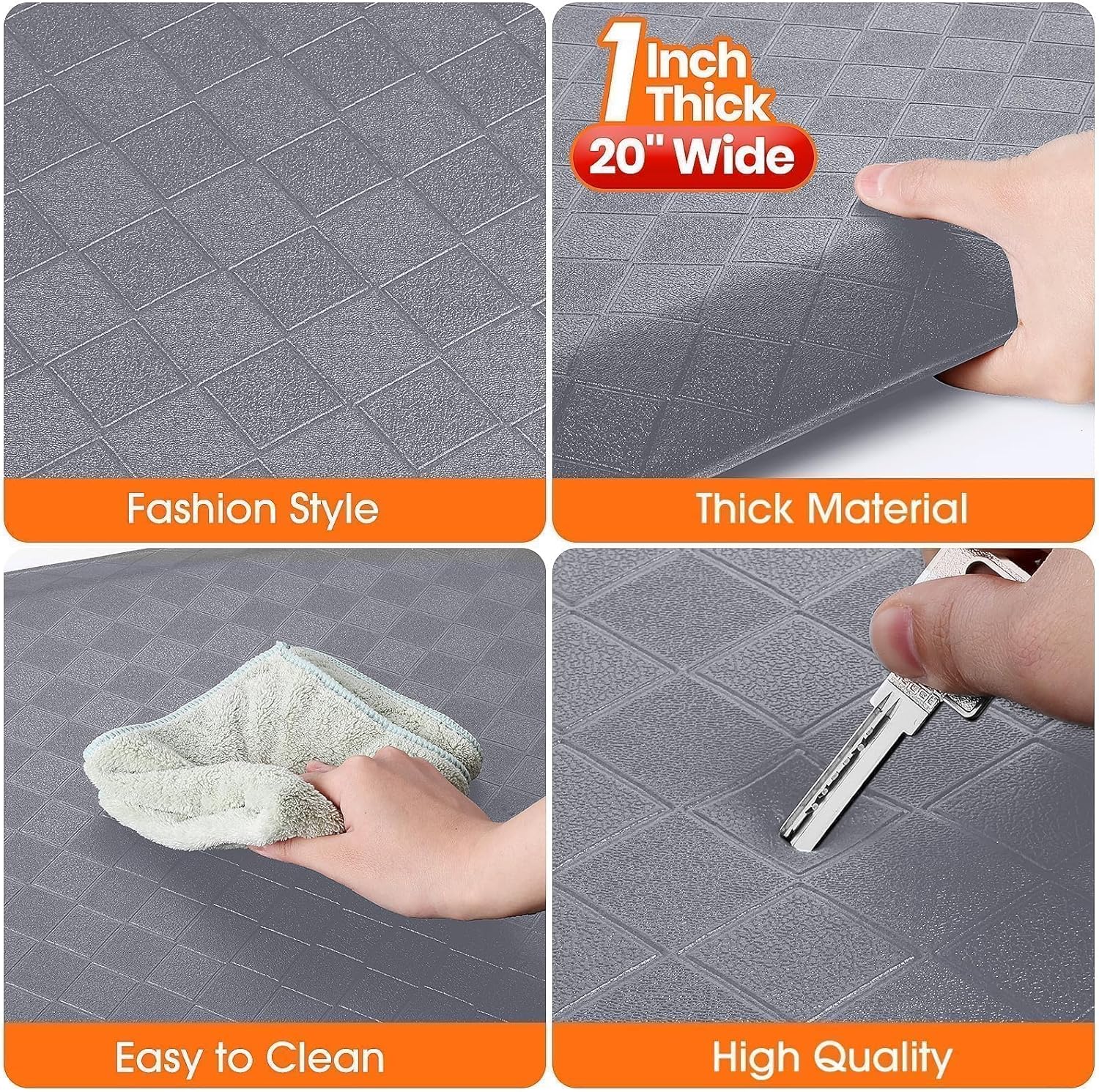 StepRite 1” Thick Kitchen Mats for Floor, Anti Fatigue Kitchen Rugs, Non-Slip,Heavy Duty Water Resistant Kitchen Rug, Standing Desk Mat for Friends, Family, Home, Kitchen, Office (72" x 20", Grey)