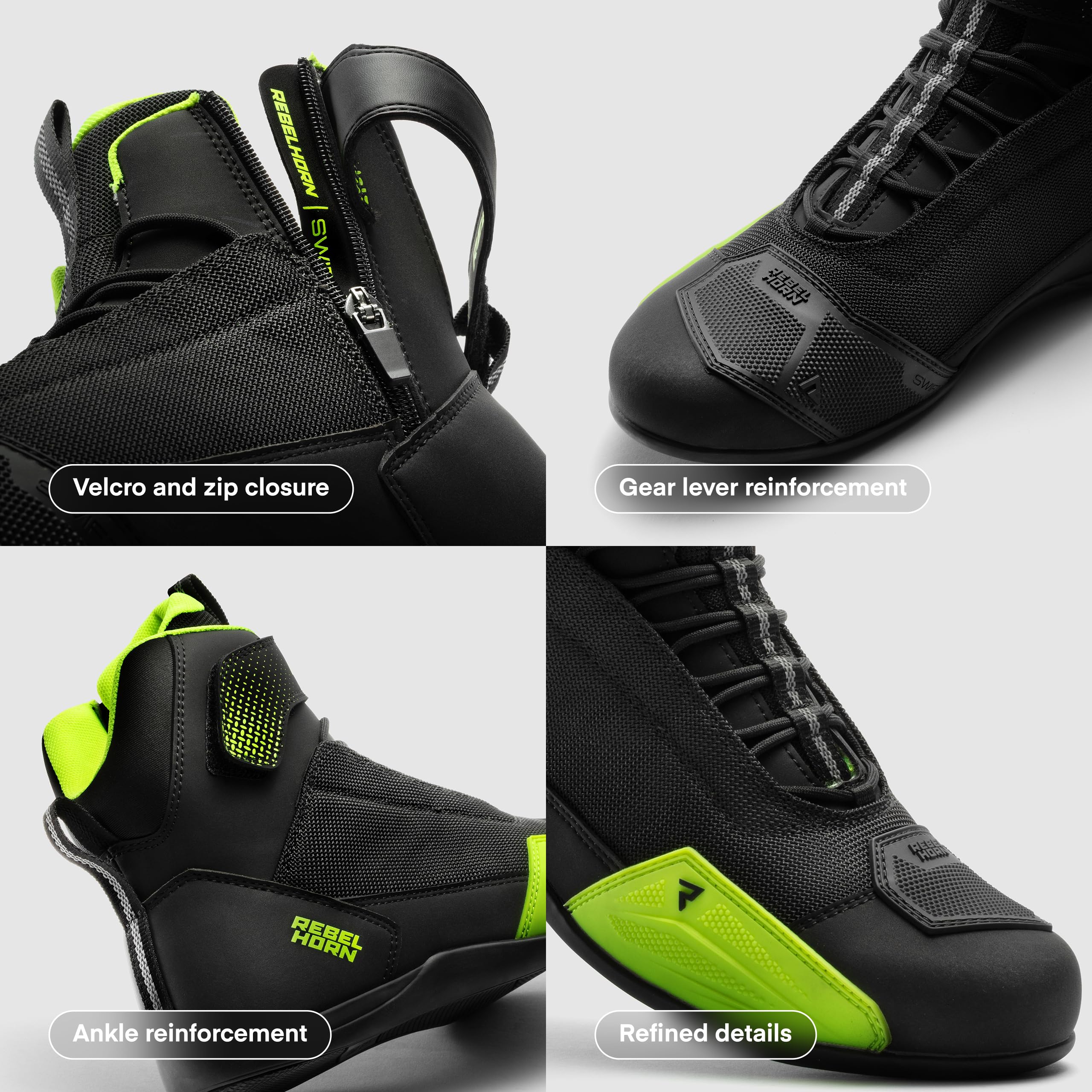 REBELHORN Swift Stivali da Moto Donna e Uomo | Pelle PU | Cerniera Lunga | Protezioni per la Caviglia | Dita Rinforzate | Pannelli di Ventilazione in Rete | Taglie fino alla 48