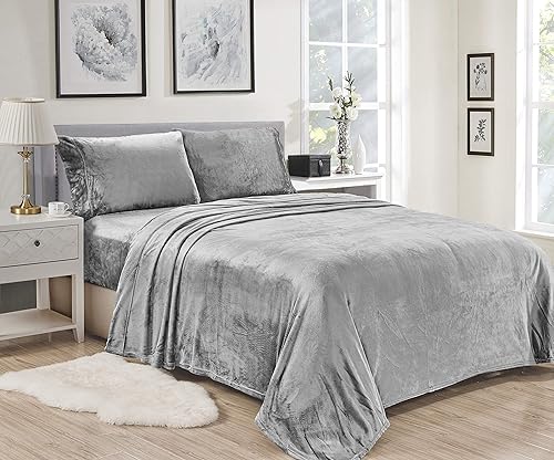 Miniatura 6 de FAITH, HOPE, LOVE HOME DÉCOR Luxury Elegance - Juego de sábanas de microfelpa de terciopelo extra suave de 4 piezas, tamaño King, color gris oscuro