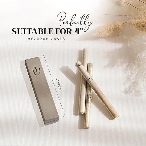 Miniatura 5 de Pergamino de mezuzá kosher de 3 pulgadas (2.8 in) fabricado en Israel, escrito a mano por un rabino judío certificado (sello Sofer), papel pergamino