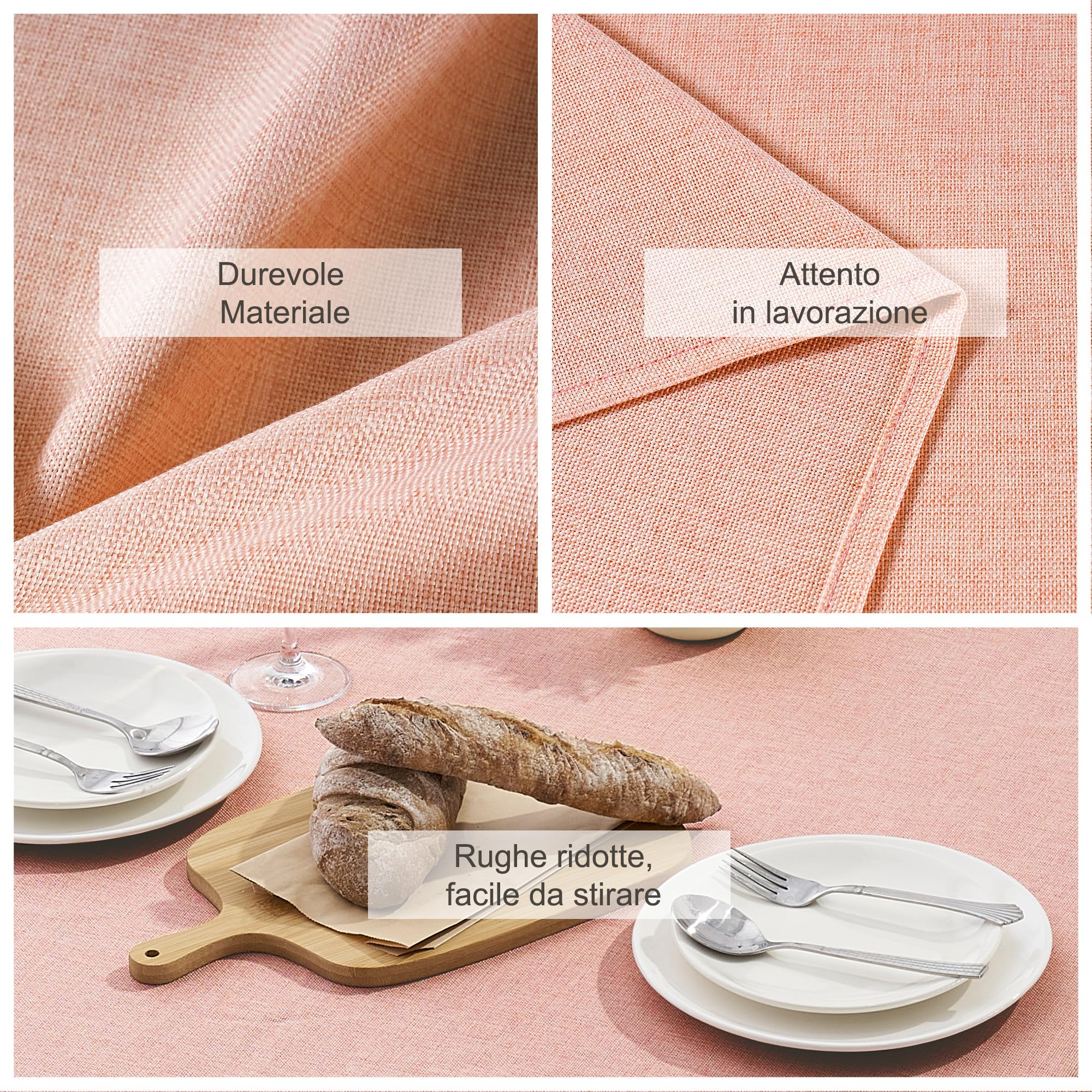 Decomira Tovaglia Antimacchia Rettangolare Effetto Lino - Facile da Lavare e Stirare - Come Tovaglia da Giardino o per Il Tavolo da Pranzo - Rosa - 150x300 cm