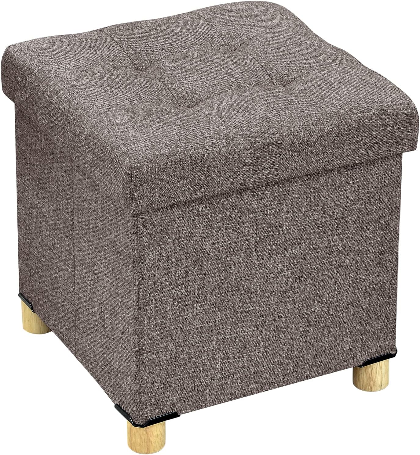 BRIAN & DANY Folding Ottoman Storage Cube with Wood Legs, Linen Foot