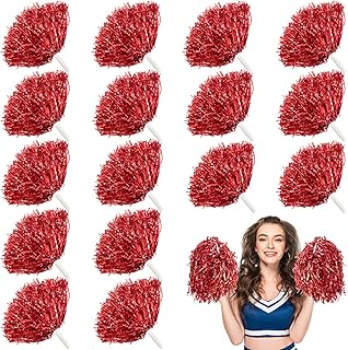40 Pcs Cheerleading Pom Poms Bulk Metallic Foil Plastic Cheerleader Pom Poms Spirited Fun Poms with Baton Handle Cheer Cos...