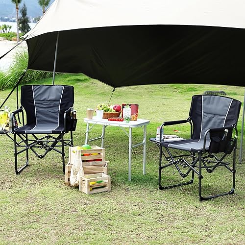 Miniatura 2 de Sillas plegables de camping para adultos, silla de césped portátil con mesa lateral, bolsillo lateral y soporte para bebidas, silla de director