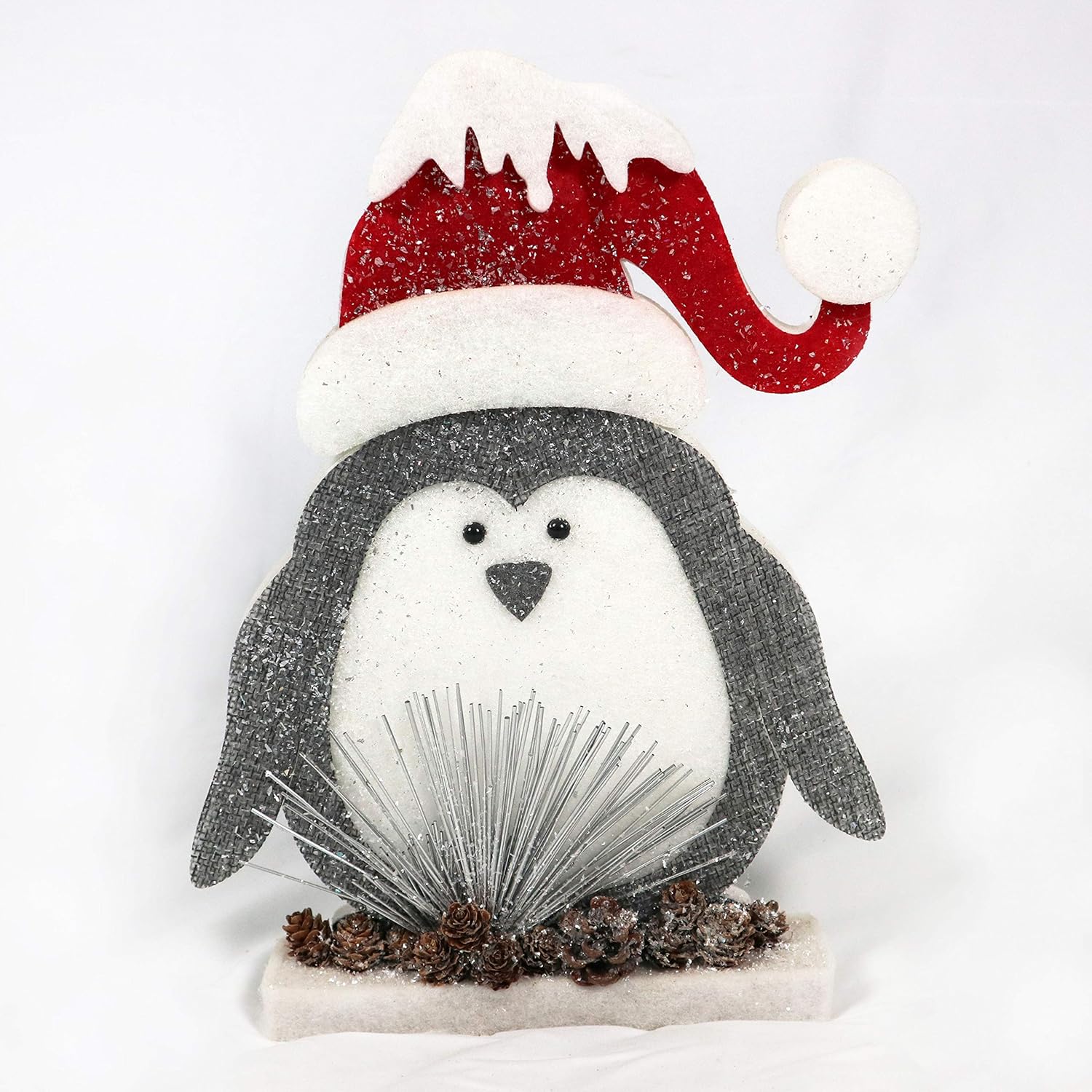 20cm Penguin Christmas Tabletop Figures Window Wall Door Holiday Home Xmas Glitter Foam Showpiece Decorations, Red