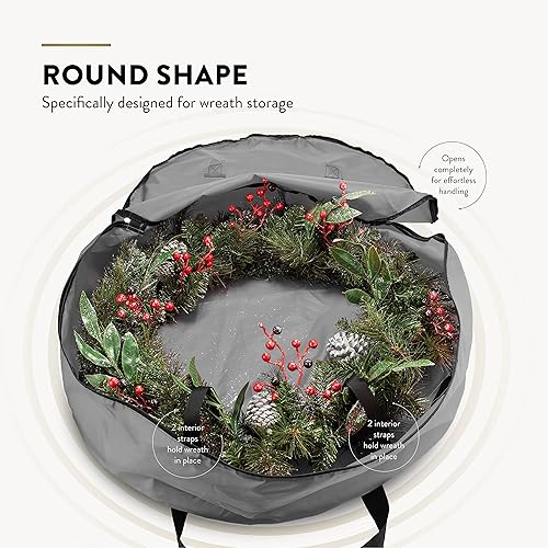 Vista 32 de Paquete de 2 bolsas de almacenamiento para corona, 61 cm - Coronas artificiales, asas duraderas, doble cremallera y ranura para tarjetas, contenedor
