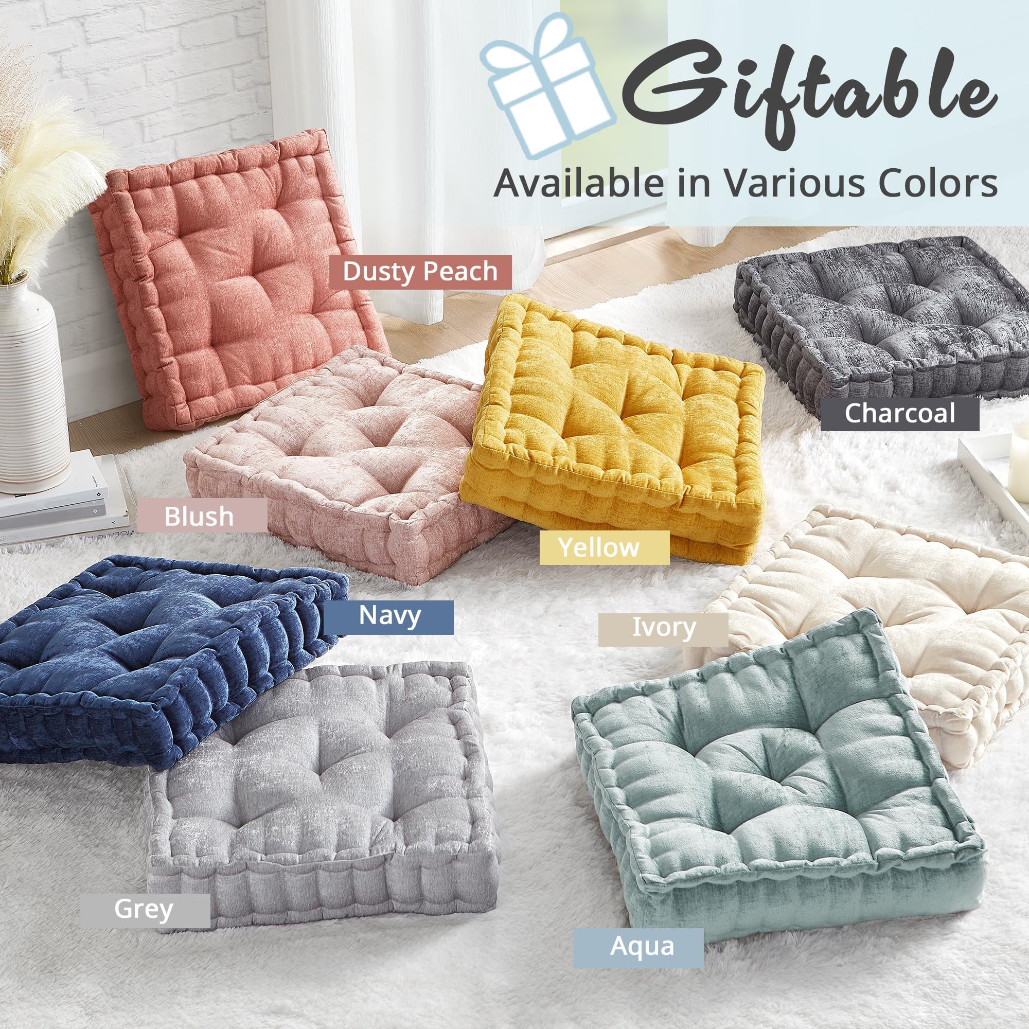 Intelligent Design Azza - Almohada de Suelo, Cojines Grandes para Adultos, Almohada de Suelo para meditación o Yoga, felpilla Brillante capitonada con Bordes festoneados para cojín de Banco/Silla, 20