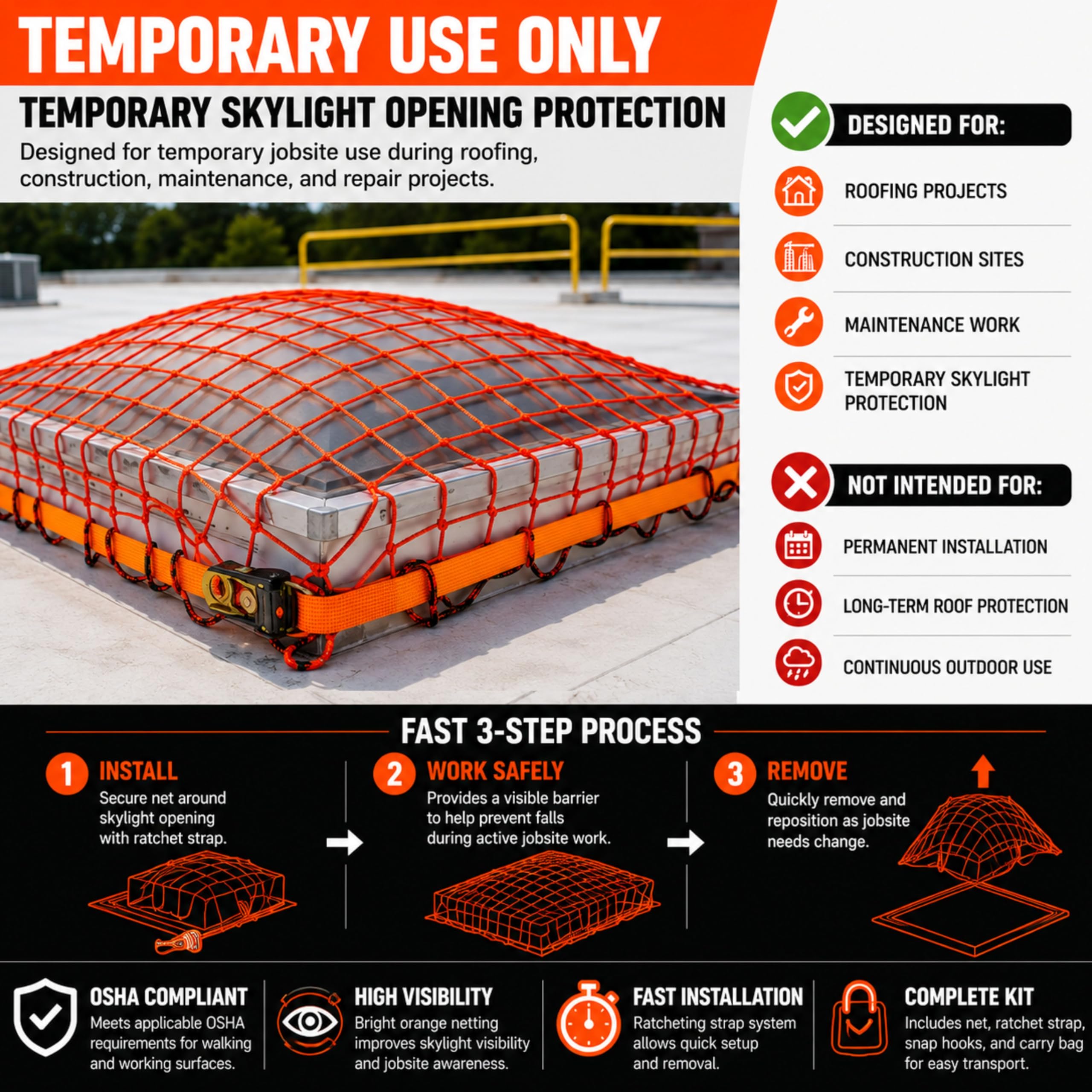 Tie Down 65400 Filet de sécurité pour toit Orange 2,1 m x 2,1 m