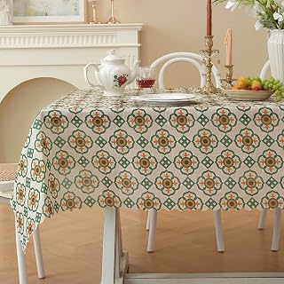 Rectangle Waterproof Tablecloth Linen Textured Table Cloth,Stain and Wrinkle Resistant Washable Fabric Table Cover for Dining, Party, Camping and Outdoor, 60 x 120 Inch, Beige Plaid