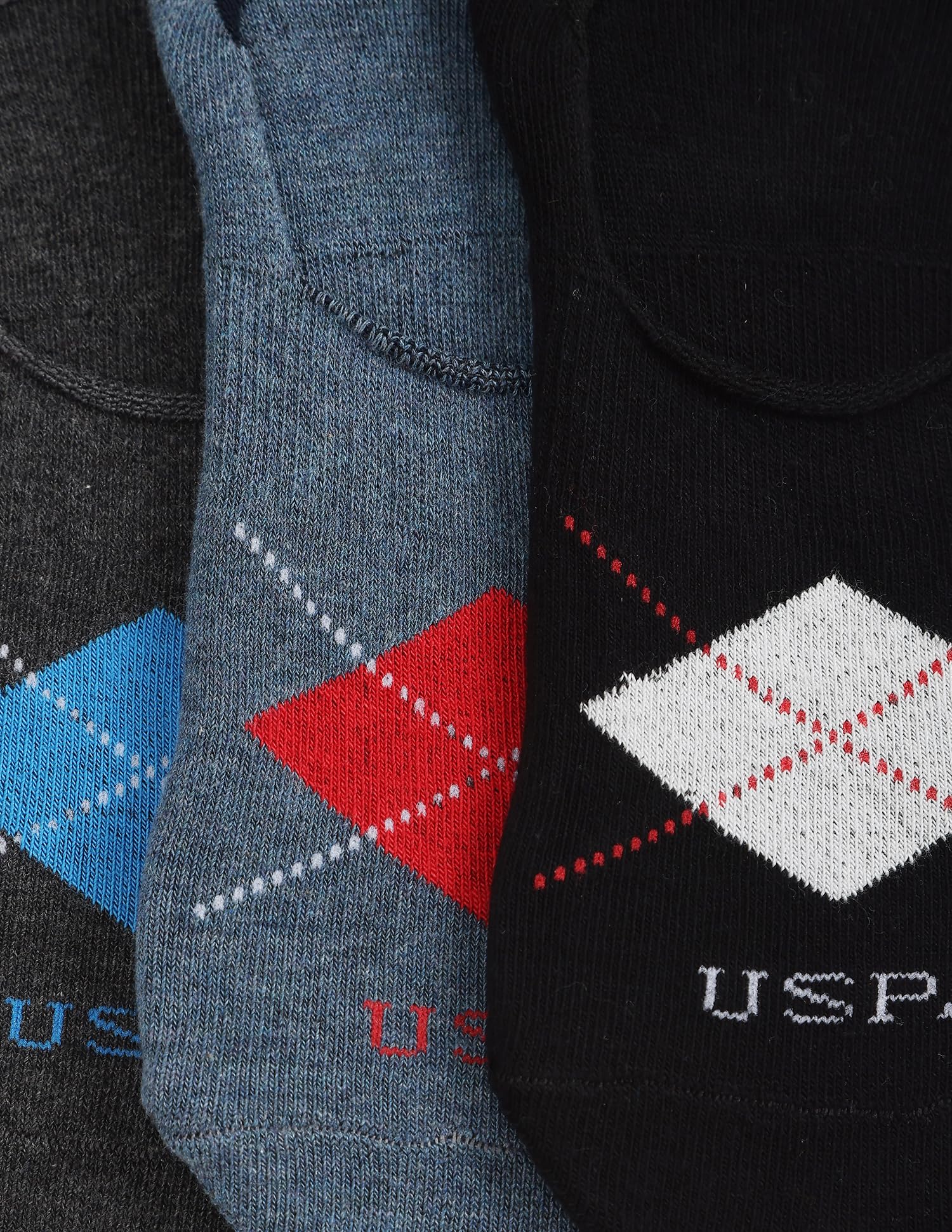 U.S. POLO ASSN.. Men's I645 Silicone Grip No Show Socks - Pack Of 3(I645-P3_Anthra Mel/Navy / Black_Free Size) 1