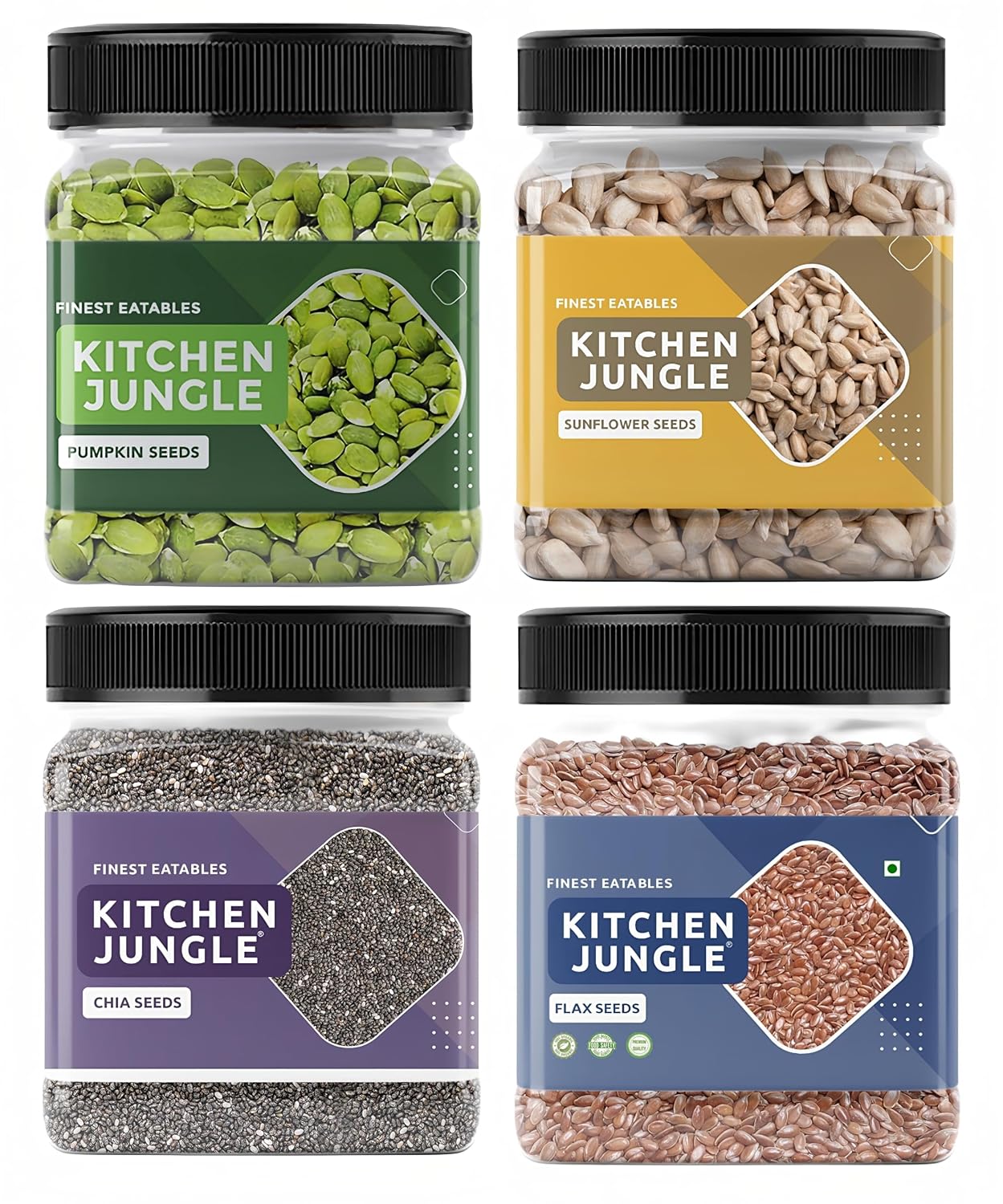 Kitchen Jungle Pumpkin, Sunflower, Chia, Flax Seeds 200 GM Each (Total 800 GM) | Immunity Combo | All Premium & Raw Seeds ...