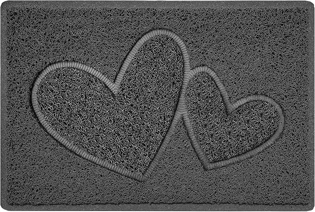 Nicoman Double Heart Embossed Shape Door Mat Dirt-Trapper Washable Barrier Doormat-Dark Grey (Watertight Rubber-Back)-Small (60x40cm)