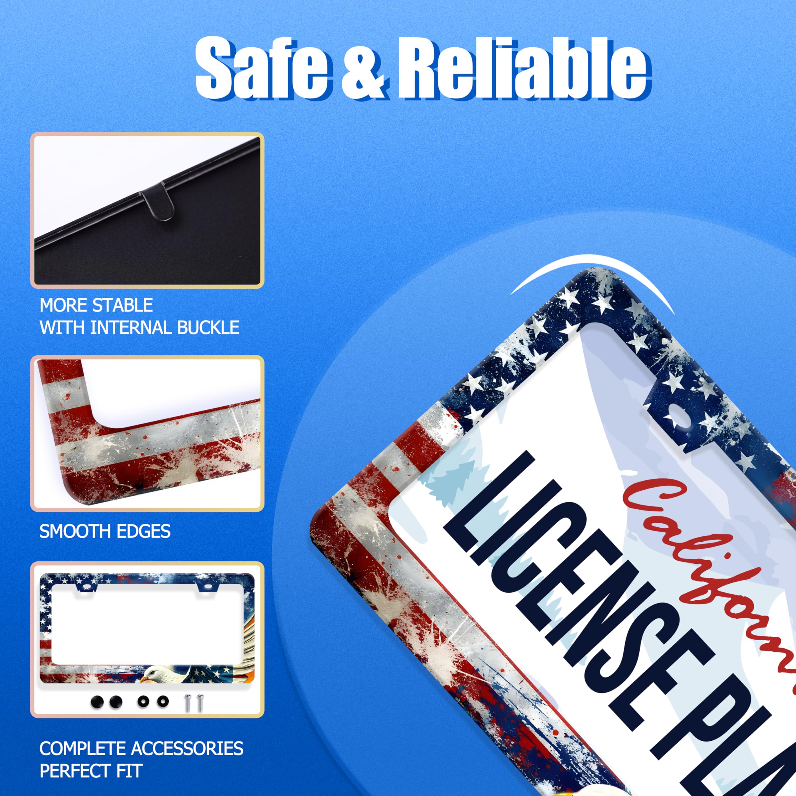 American Flag Eagle License Plate Frame Personalized Eagle License Plate Holder Patriotic Stainless Steel Funny Car Accessories Decoration — view 2