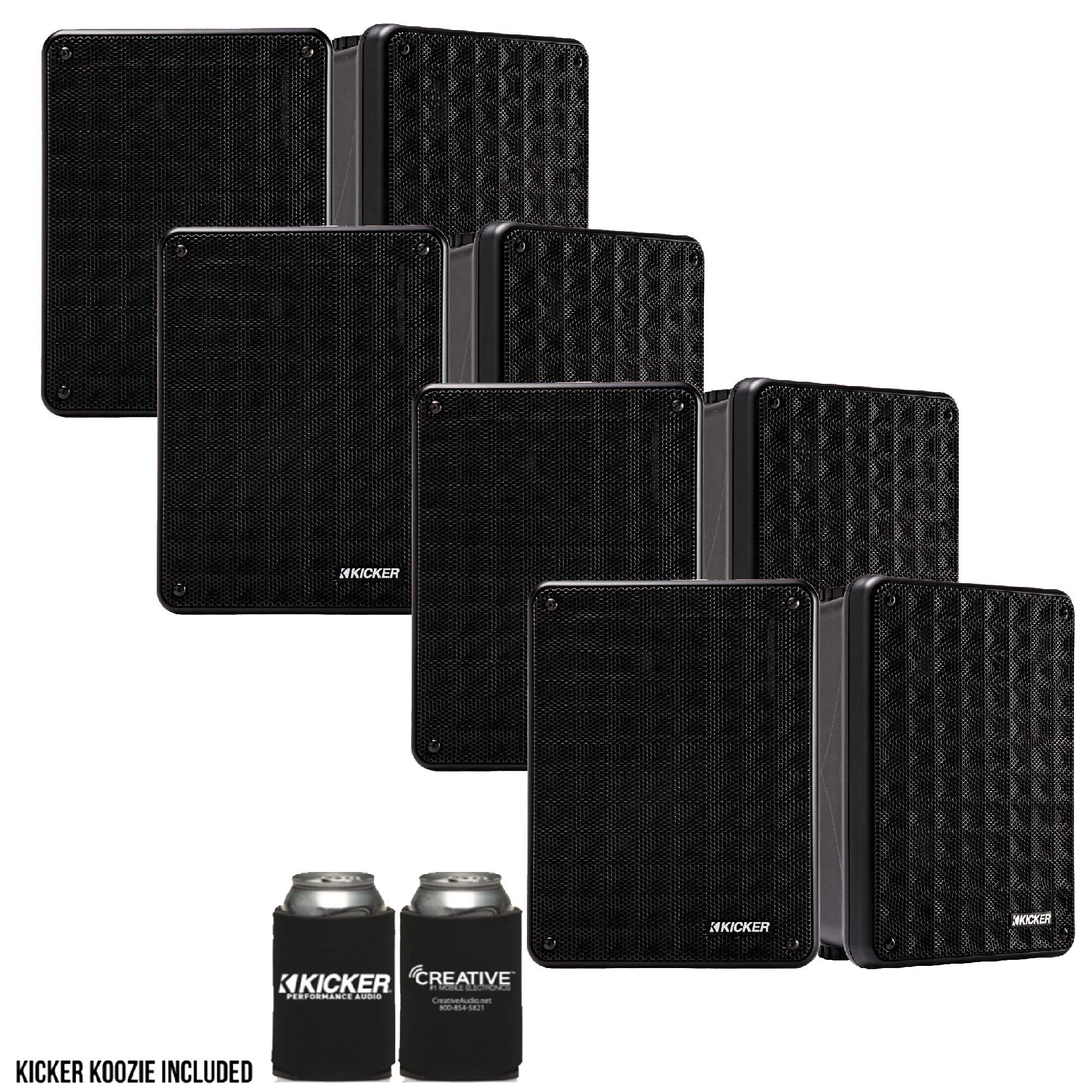 KICKER KB6 Indoor Outdoor Patio Speaker Bundle in Black 8 Speakers Total