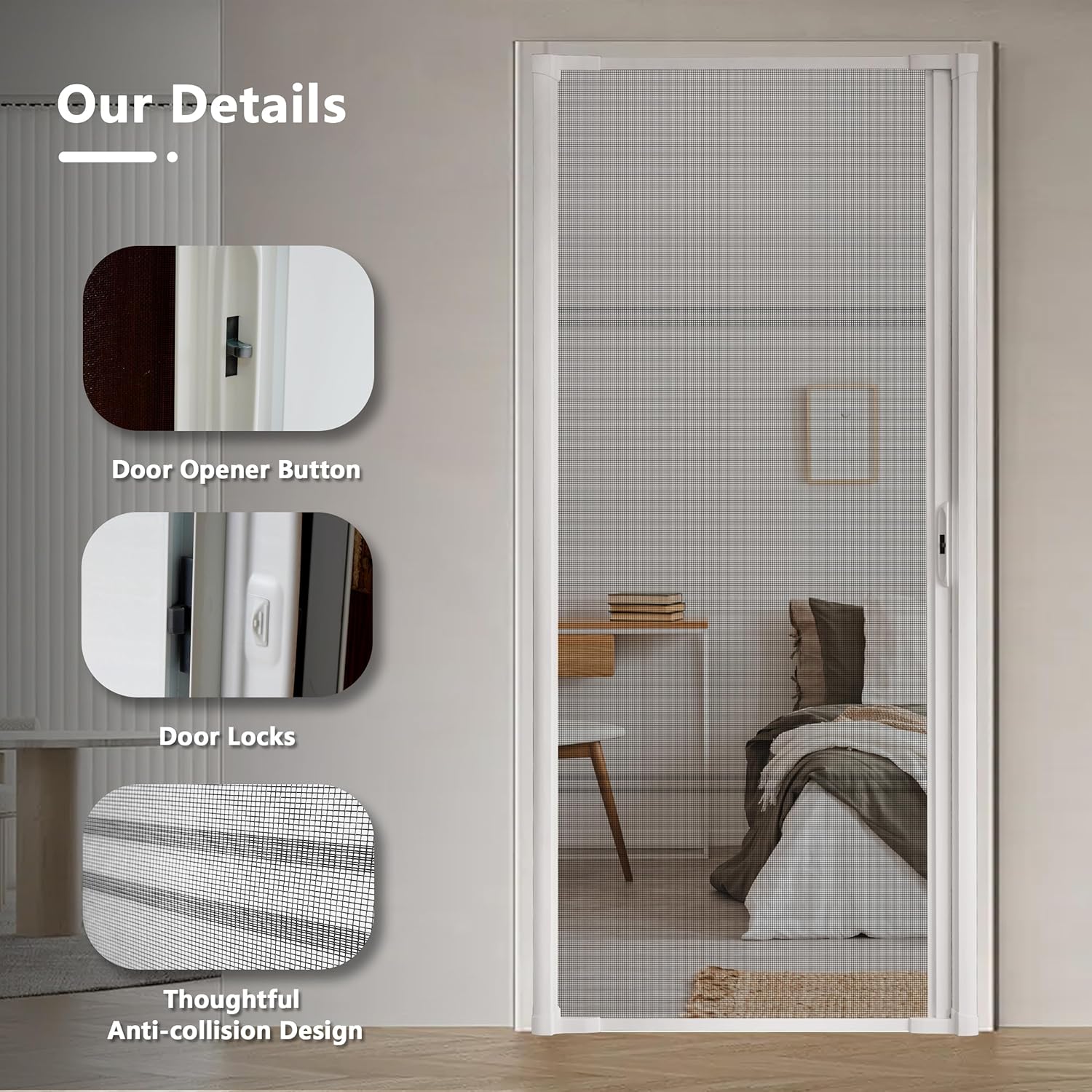 Guardian Retractable Screen Door Retractable Screen Doors for Single Door Heavy Duty Aluminum Easy Assemble Invisible Screen Door Patio Mosquito Proof (White, 36''x80'' Adjustable)