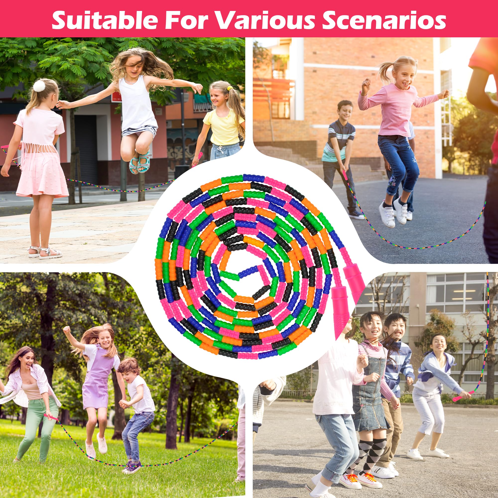 Coolrunner 4,8 m langes Springseil (4 Stück), doppeltes niederländisches Springseil, weiche Perlen-Springseile für Kinder und Erwachsene, Kunststoff, segmentiert, lang genug für 4–5 Pullover
