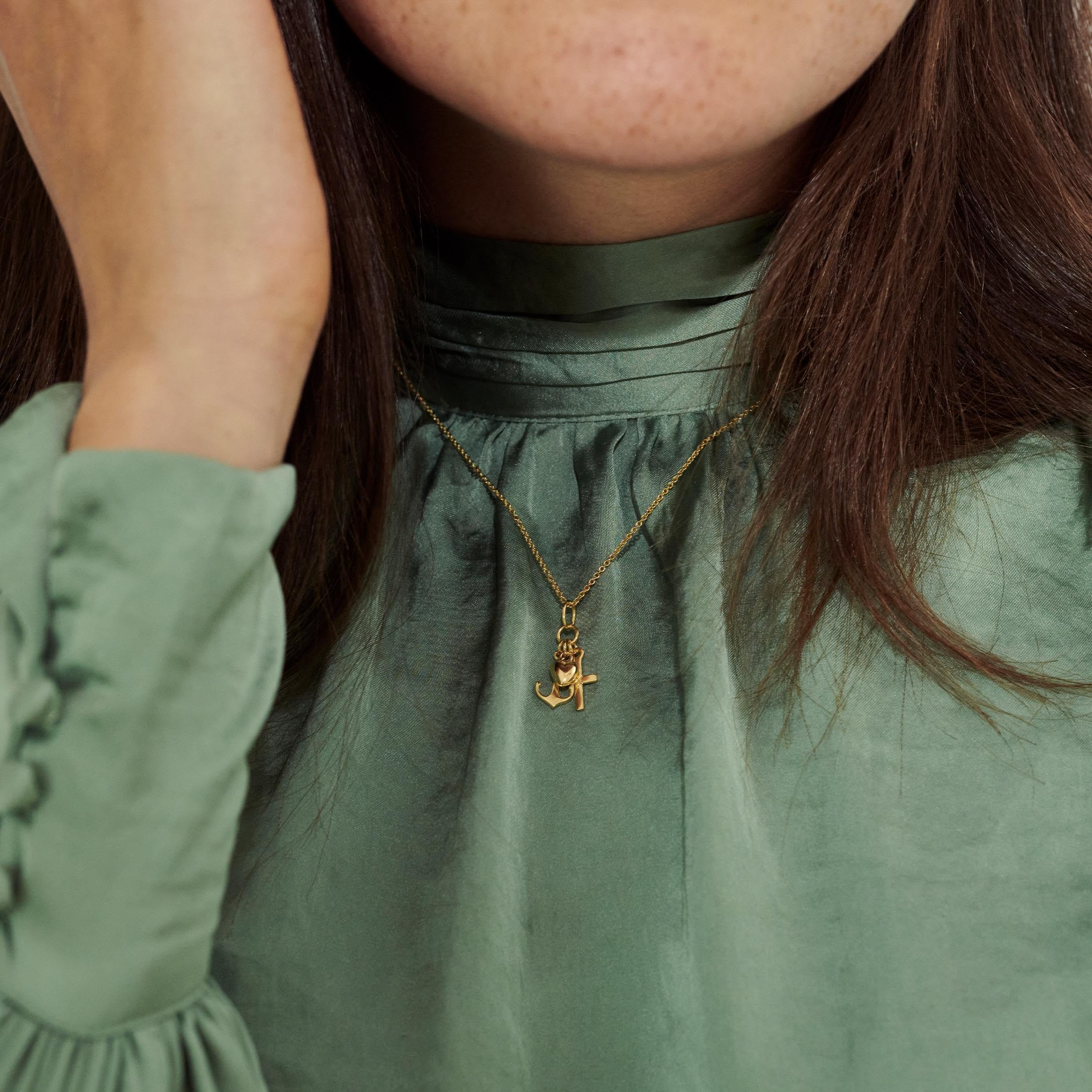 Herzkette Gold (Silber 925 vergoldet) Glaube Liebe Hoffnung Kette Anhänger | Schmuck Anker Kreuz Damen Herzanhänger Herzchenkette Halskette Herz Frau Frauen Freundin Mädchen