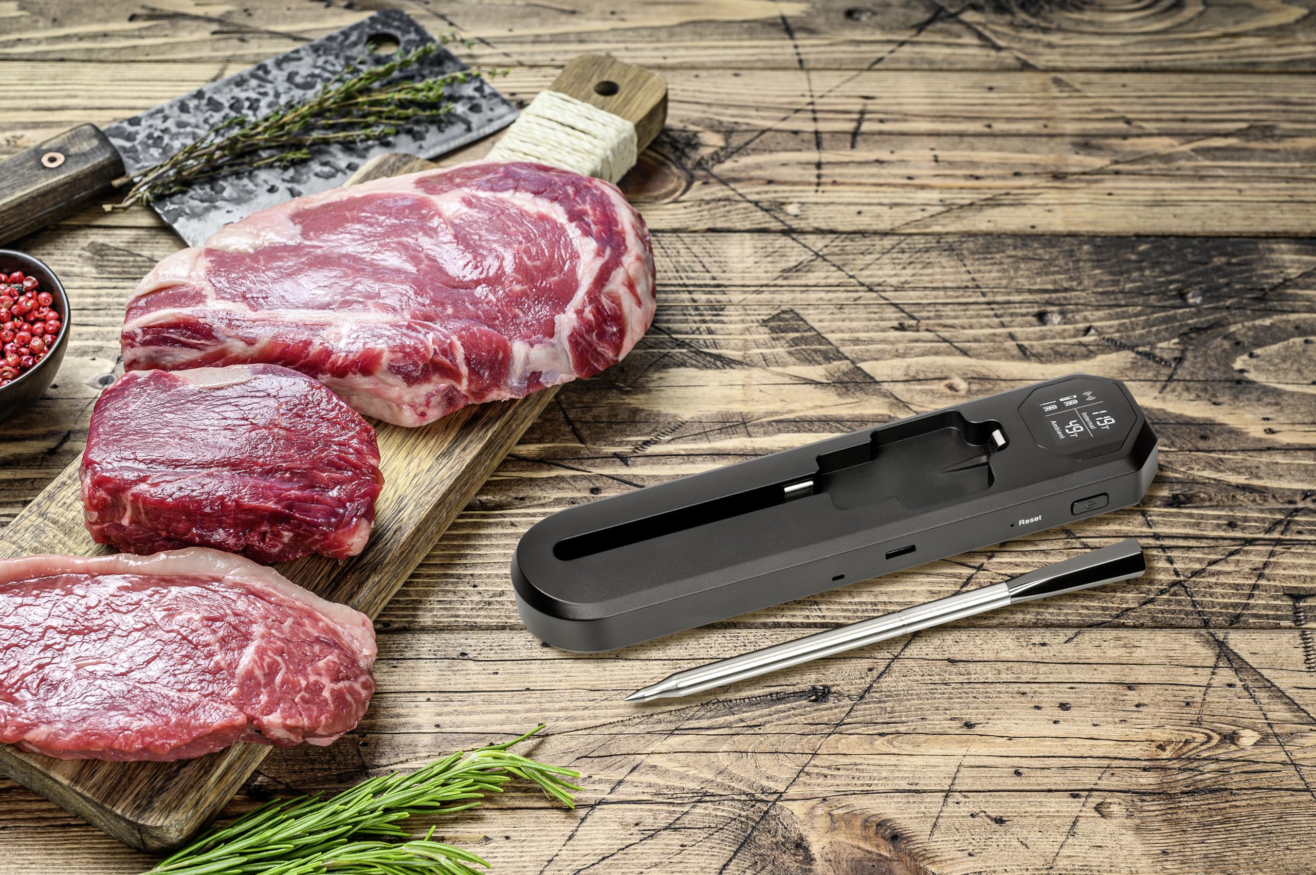 TFA Dostmann SMART BBQ 2 Termometro per carne senza fili 100m, 14.1517.01, termometro per barbecue, per arrosti, per pizza, affumicatore, forno legna, friggitrice ad aria, fino a 300 °C, nero
