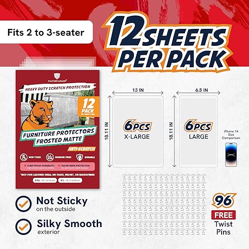 Miniatura 4 de Panther Armor Protectores de muebles mate esmerilados para gatos, paquete de 12 protectores de sofá resistentes y antiarañazos, evitan que los gatos