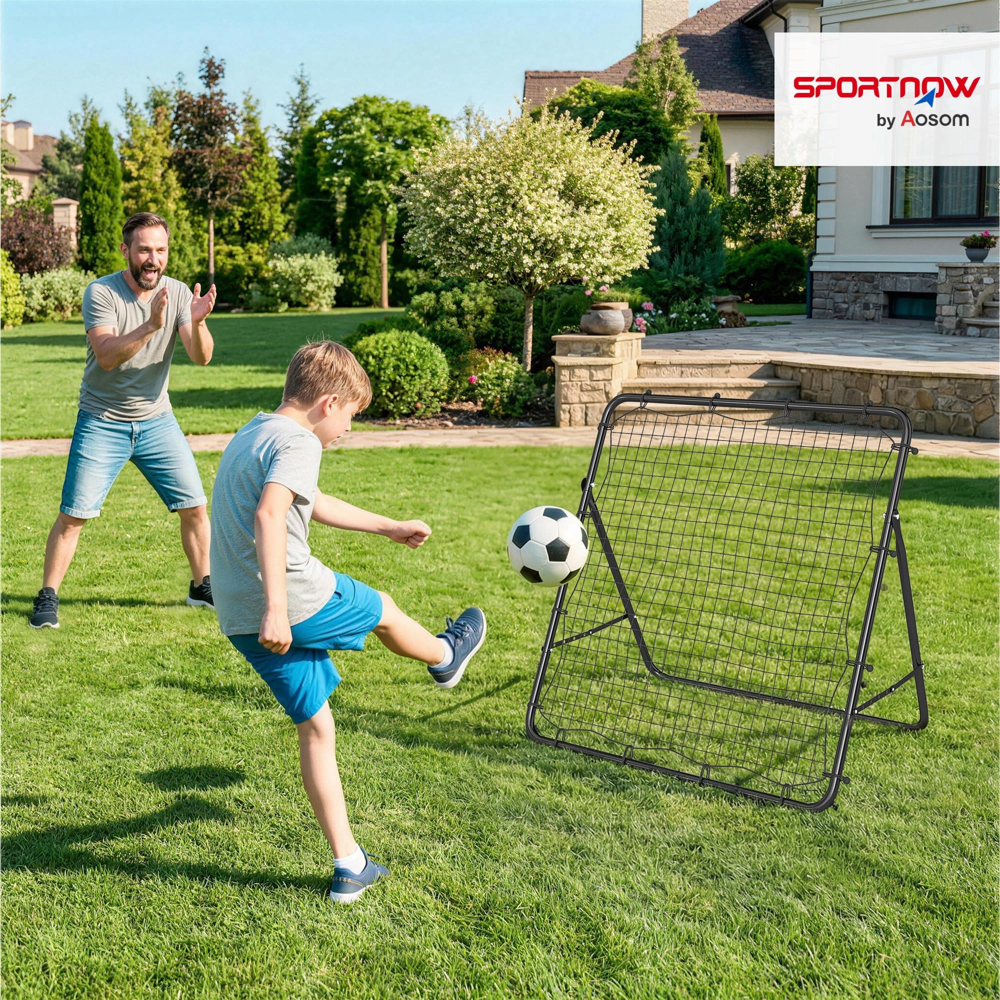 SPORTNOW Filet de Rebond Réglable à 5 Angles en Acier, Multisport Pliable 120x73x112cm Noir