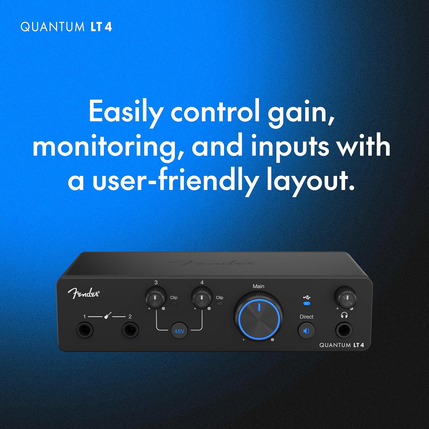 Fender Quantum LT 4 | 4x2 USB-C Audio Interface for Music Production, Dual MAX-HD Mic Preamps, Dual Instrument Inputs, Low-Latency Drivers, Loopback, Balanced Outputs, Headphone Amp, Mac & PC