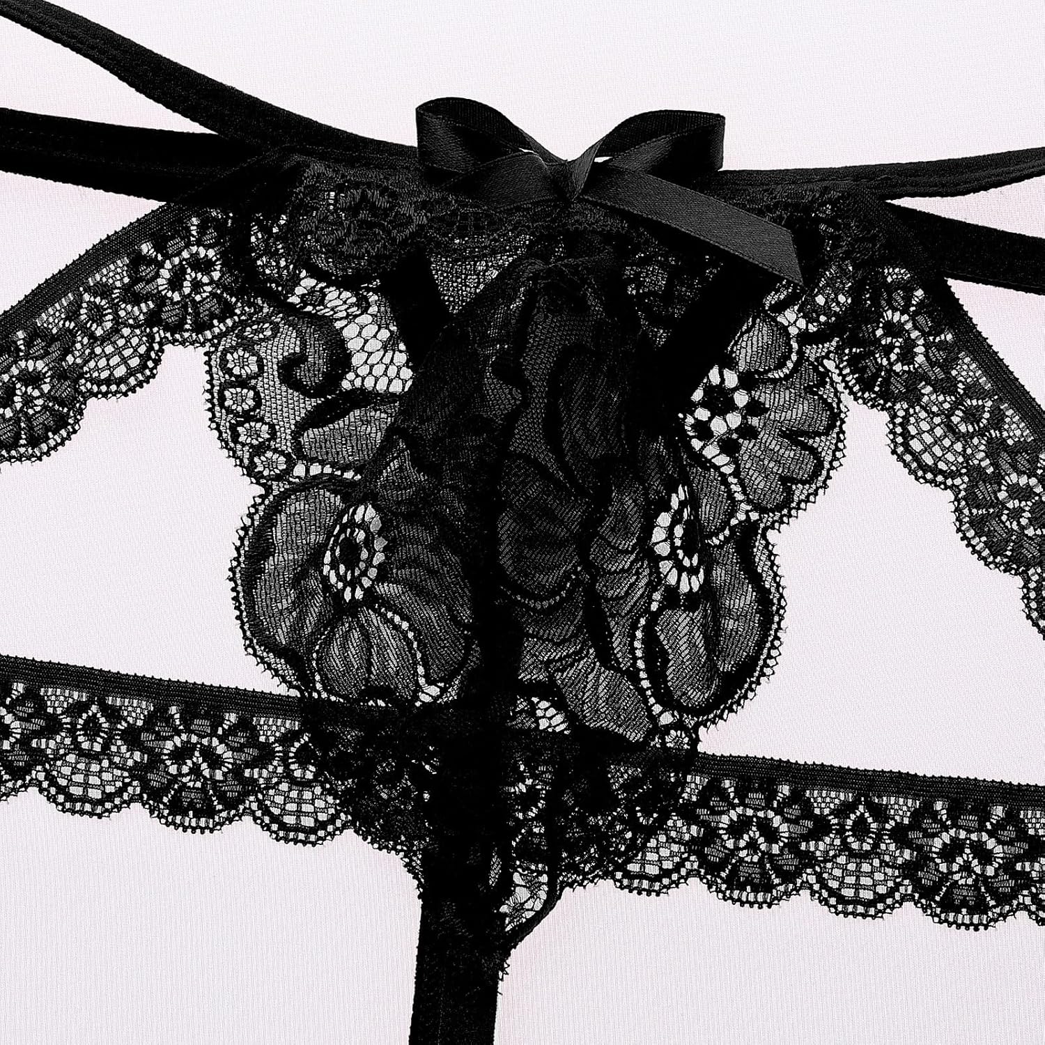 ABAFIP Men's Lace Thongs Frilly Trim Low Waist Bowknot T-back G-string Panties Crossdressing Underpants - Image 7