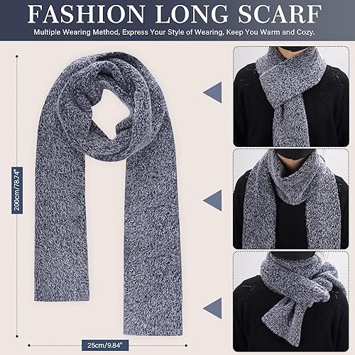 Vista 5 de Gorro de punto cálido para mujer, para pantalla táctil, conjunto de bufanda larga con forro polar y gorras de calavera para mujeres y hombres