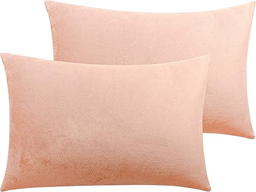 NTBAY Fundas de almohada de terciopelo con cremallera, paquete de 2 fundas de almohada de viaje de franela de lujo, 13 x 18 pulgadas, rosa claro