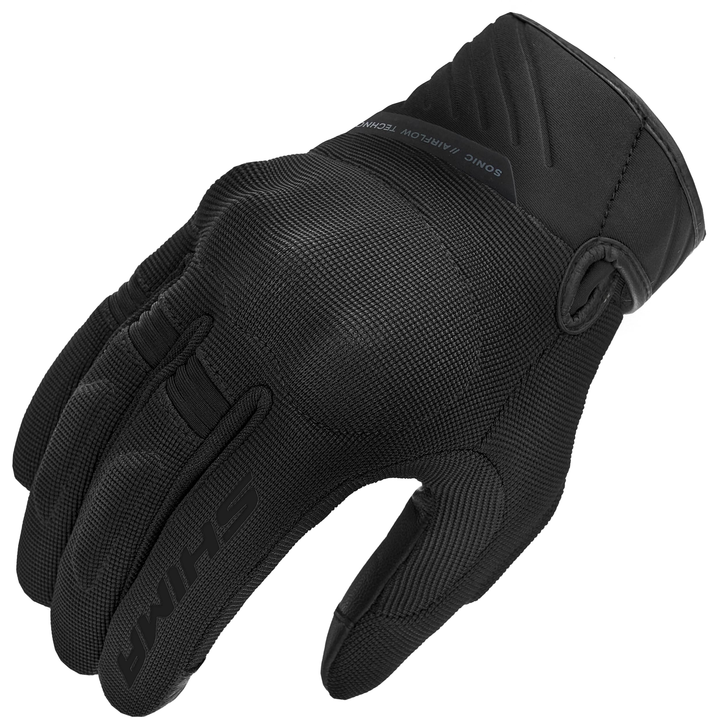 SHIMA SONIC Motorbike Gloves Men Textile Leather Short Summer Biker Armoured Protectors Motorcycle Perforated Ventilated Touchscreen Motorsport Glove Lightweight Motocross (Mens, Black, S)