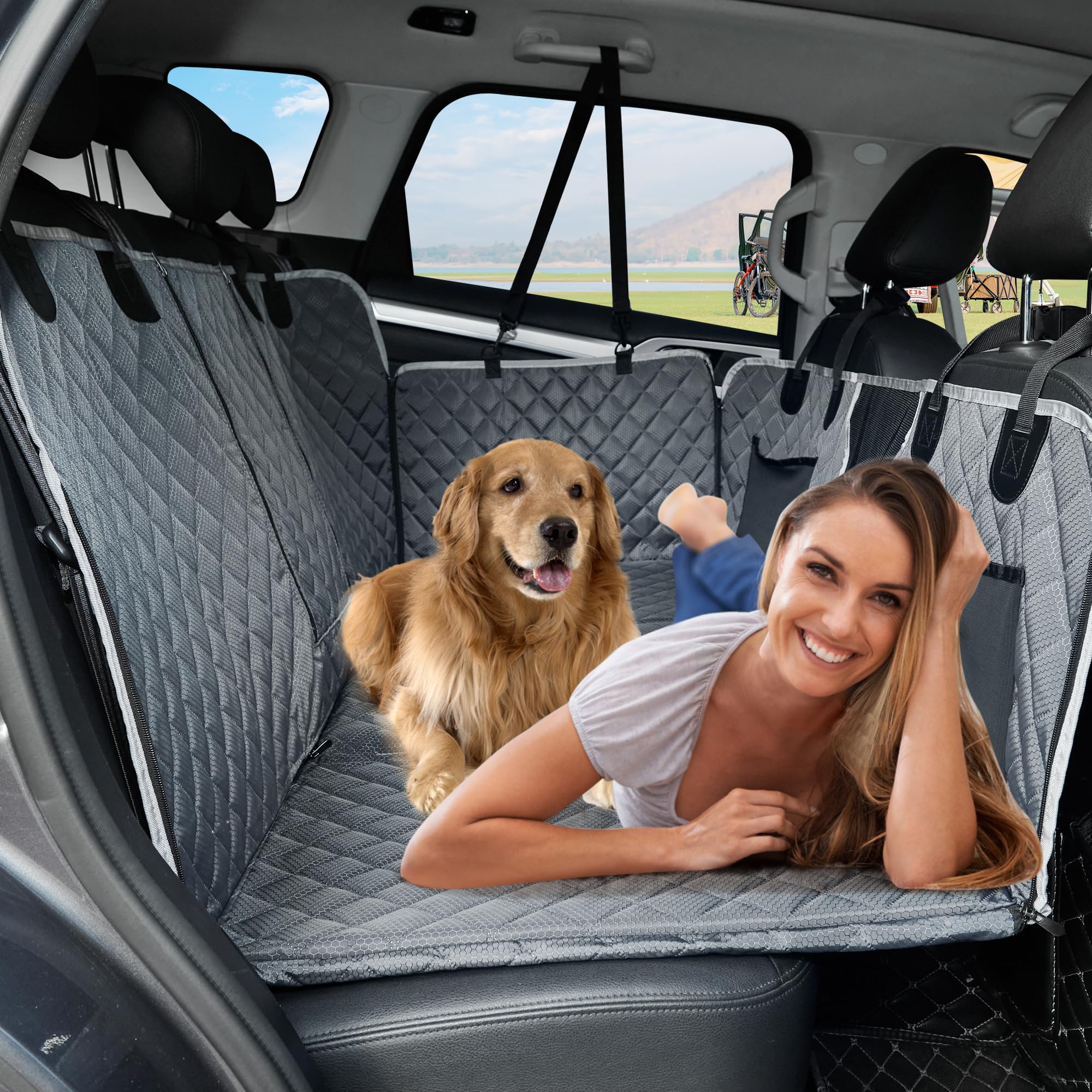 ANOSOSPECIAL posteriore Seat Extender, Dog Car Seat Cover, Impermeabile Pet Amaca Letto di Viaggio, Facile Pulire per Auto SUV Truck (Grigio)