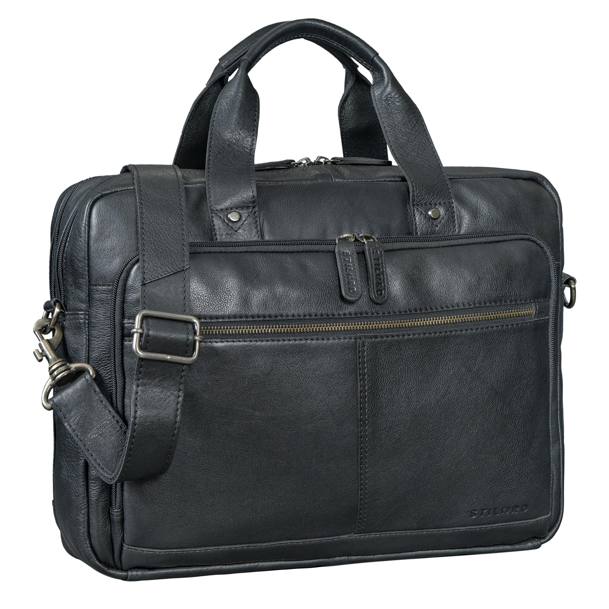 STILORD "Ronan Borsa Tracolla Uomo Pelle Grande Porta PC Portatile 16 Pollici Valigetta Cartella Portadocumenti A4 - Ventiquattrore Pelle Vera con Tracolla Removibile Colore:nero