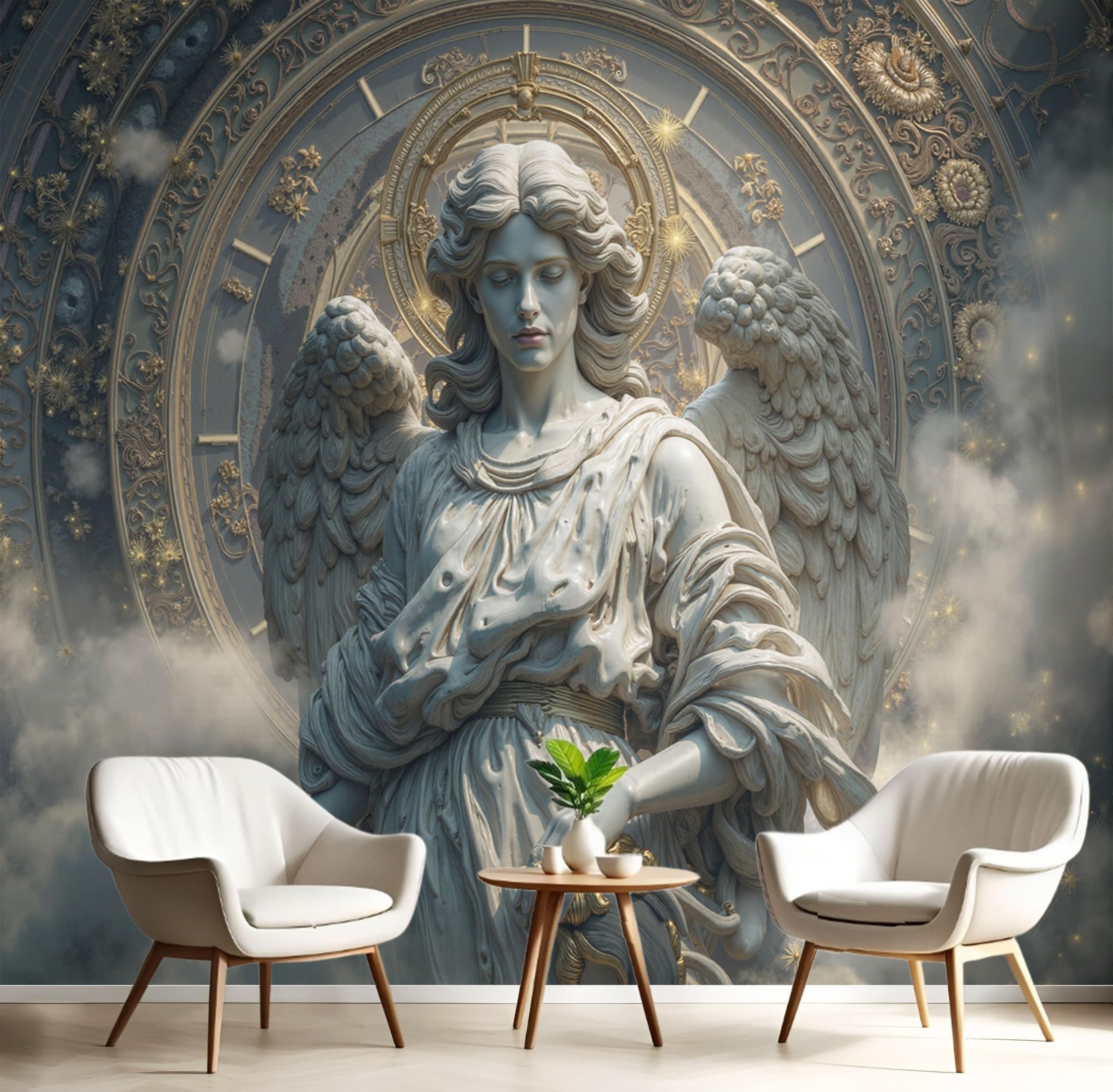 Papier Peint Panoramique Salon et Chambre Fresque Ange Crème 3D