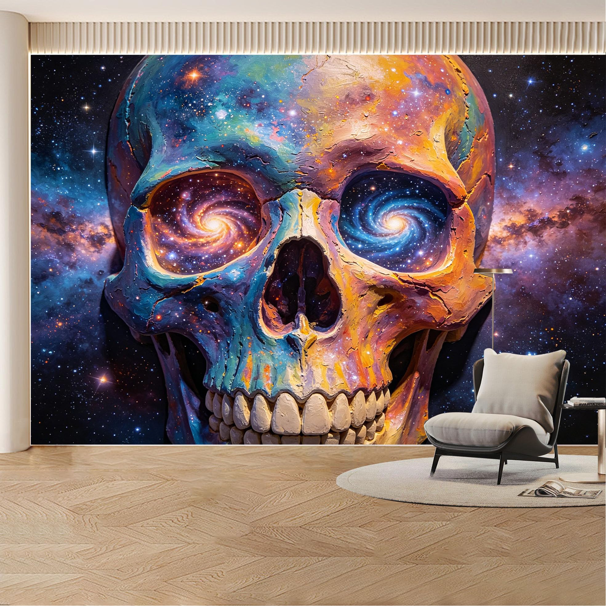 Custom Wall Mural Wallpaper Galaxy Skull Abstract Landscape Modern 3D Effect Wall Decor Cosmic Vintage Removable SelfAdhesive Large Photo for Living Room， Bedroom， Office