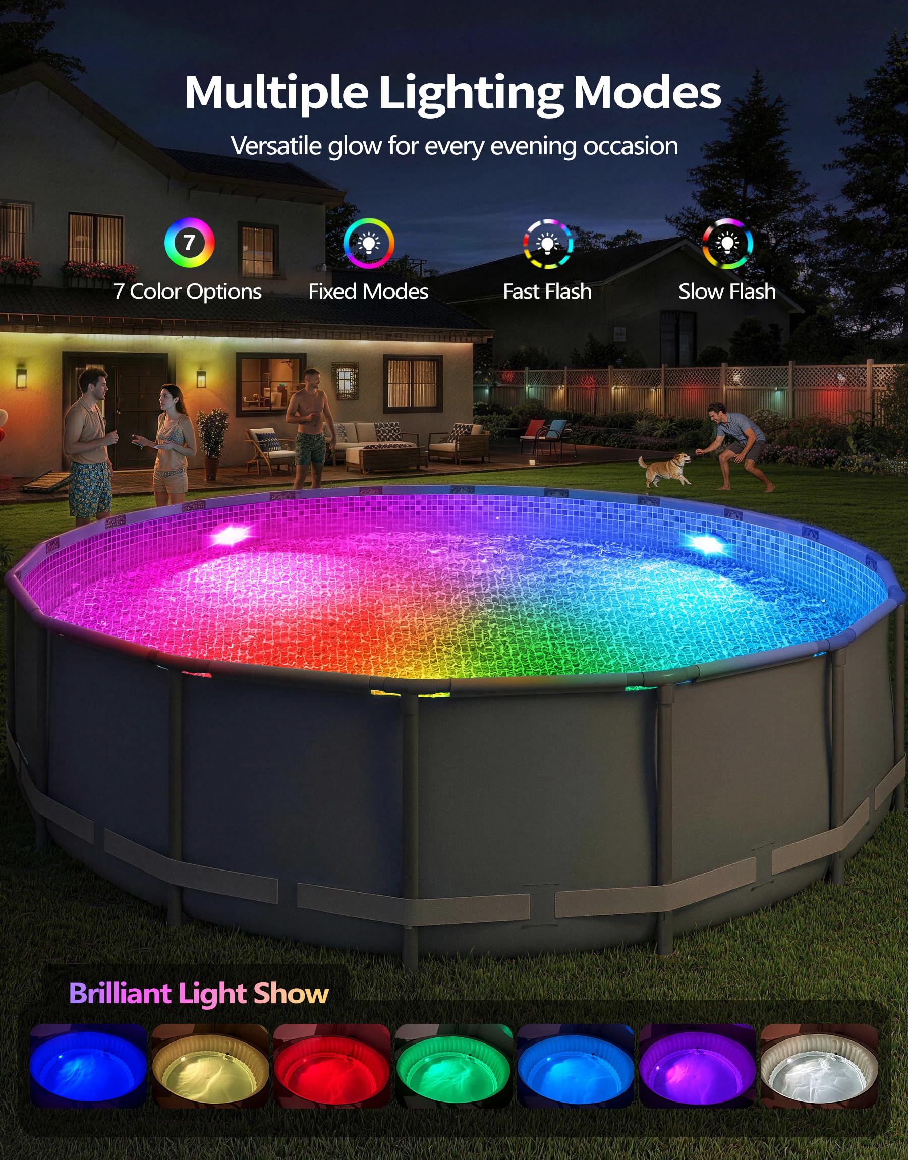 PoolLeader Poolbeleuchtung Unterwasser mit Fernbedienung, Farbwechselnde Whirlpool Lichter Unterwasser, Schwimmende Poolbeleuchtung mit Magnet/Saugnäpfe/Eisenplatte, Badewanne licht für Spa - 2 Stück