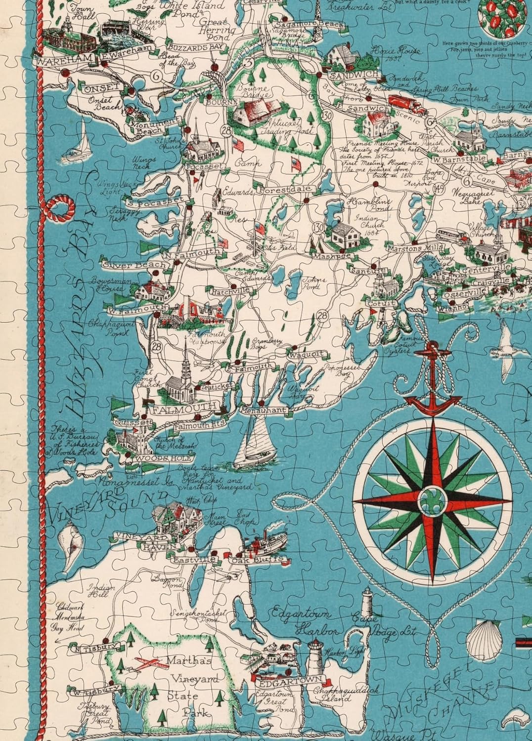 1955 Picture Chart of Cape Cod, Martha's Vinyard and Nantucket | 1000 Piece Jigsaw Puzzle for Adults - Cape Cod Puzzle