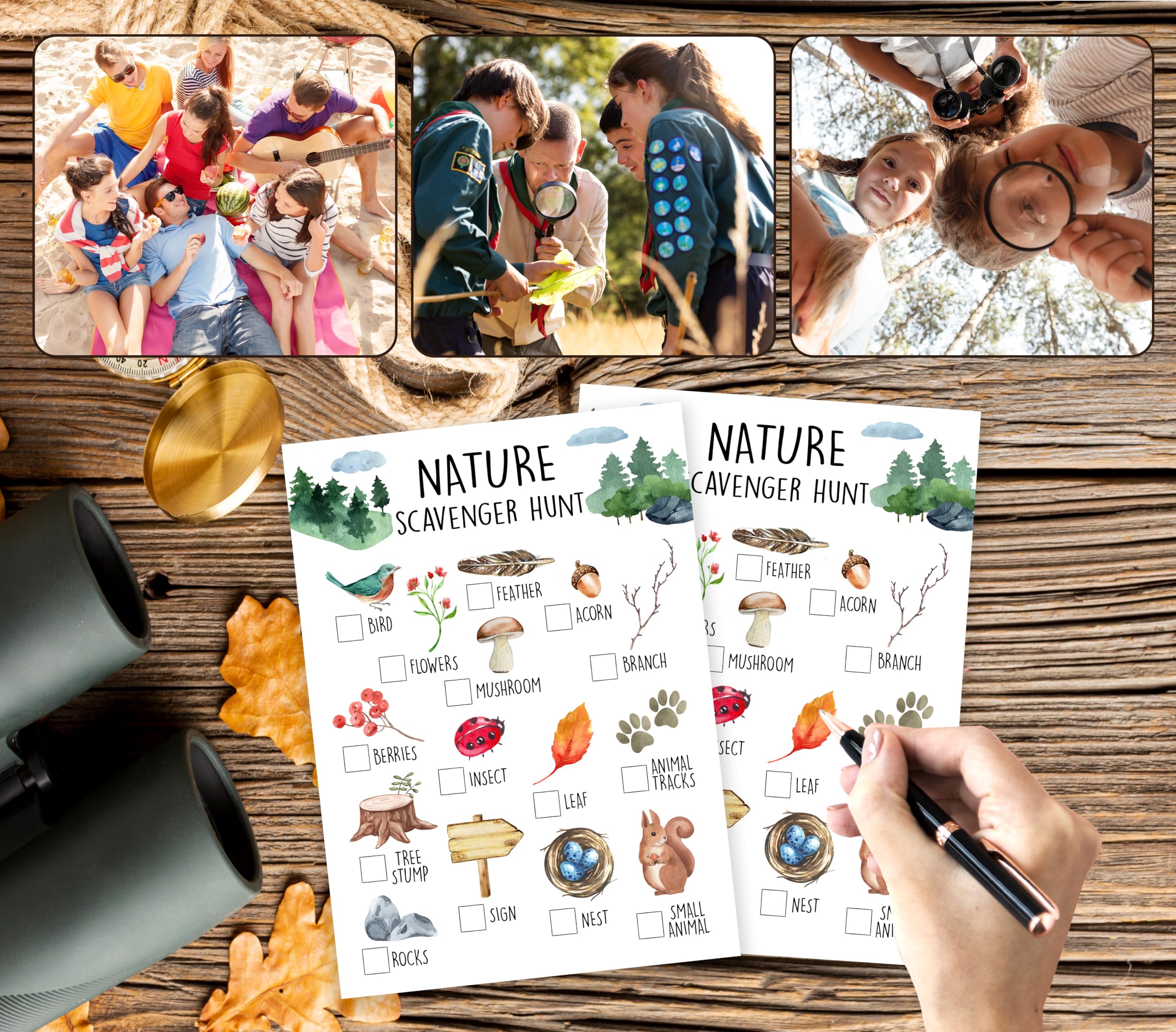 Zcsni 25 Pcs Nature Scavenger Hunt Cards, Outdoor Scavenger Hunts, Camping Scavenger Hunt Game Set, Outdoor Travel Seek Activity, Holiday Party Games for Family Friend, A02 - Image 3