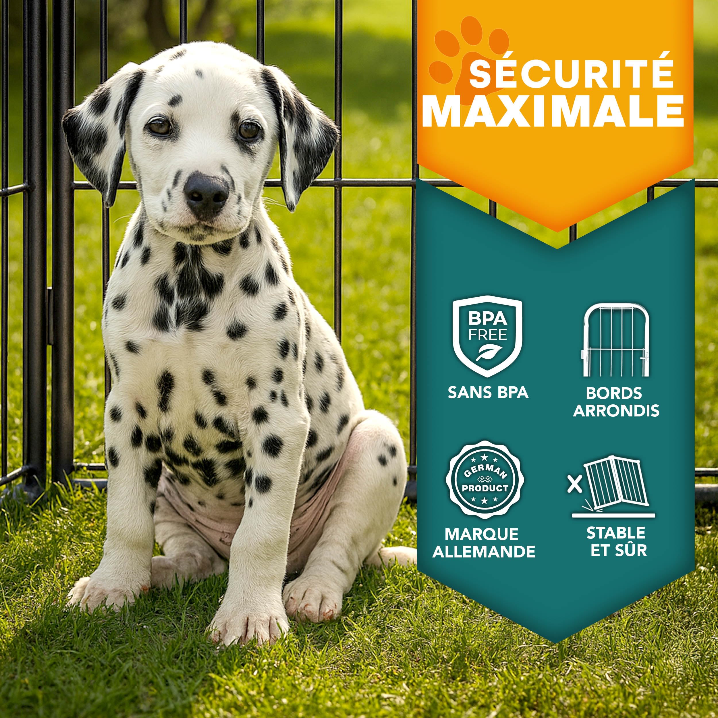 TRESKO Parc d'extérieur pour Chiens et animalerie | Enclos en métal pour Chien | Cage pour Chiens Chiots Animaux de Compagnie | Circonférence = 640 cm (Noir, Hauteur 60 cm)
