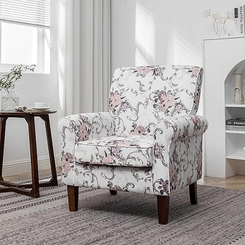 Miniatura 35 de Sillón clásico con marco de madera de abedul y cómodos reposabrazos enrollados, sillones para sala de estar, dormitorio y decoración de oficina,