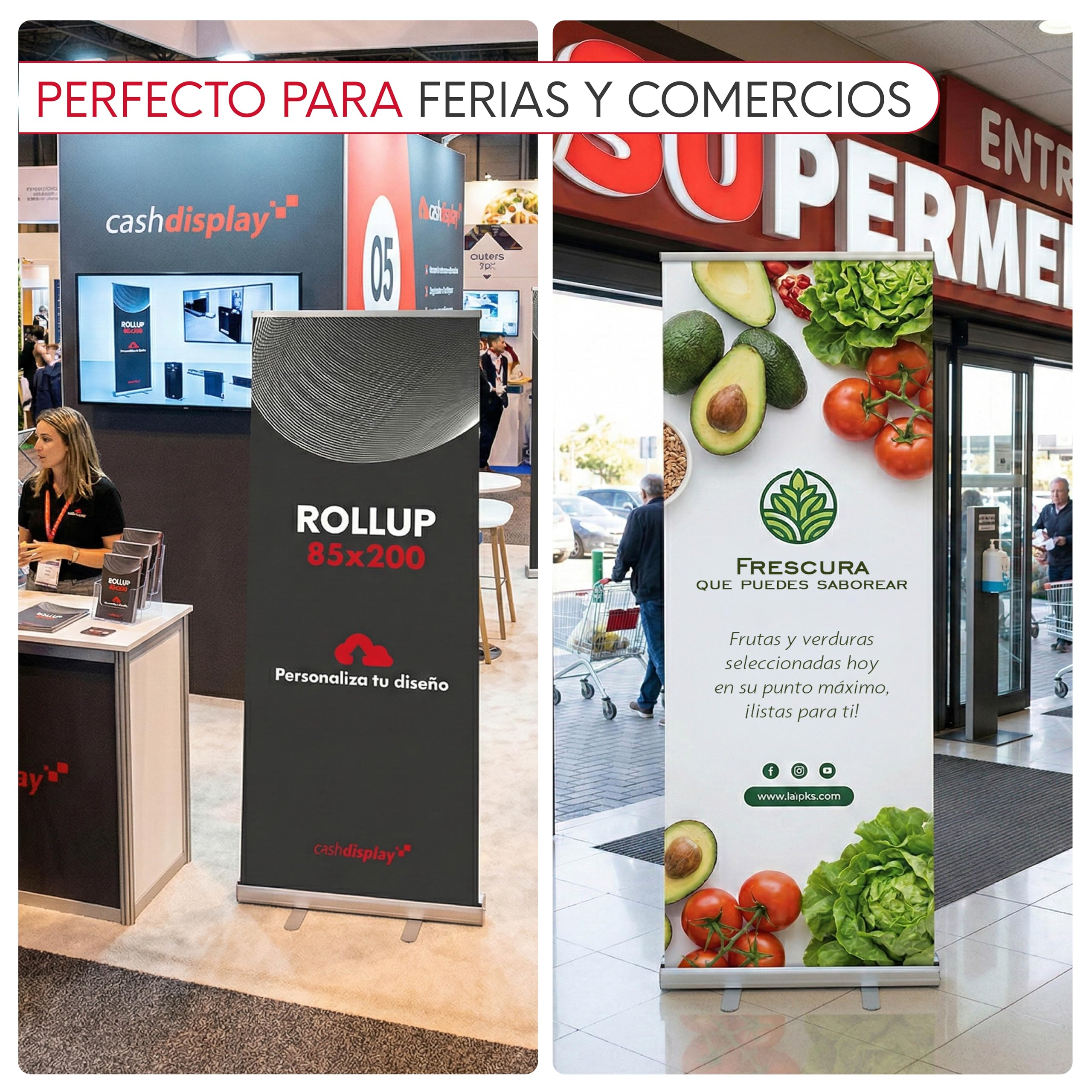 Roll up Personalizado 85x200cm Impresión Incluida en Máxima Calidad | Portátil con Base Estable y Bolsa de Transporte | Display para Ferias, Eventos y Retail
