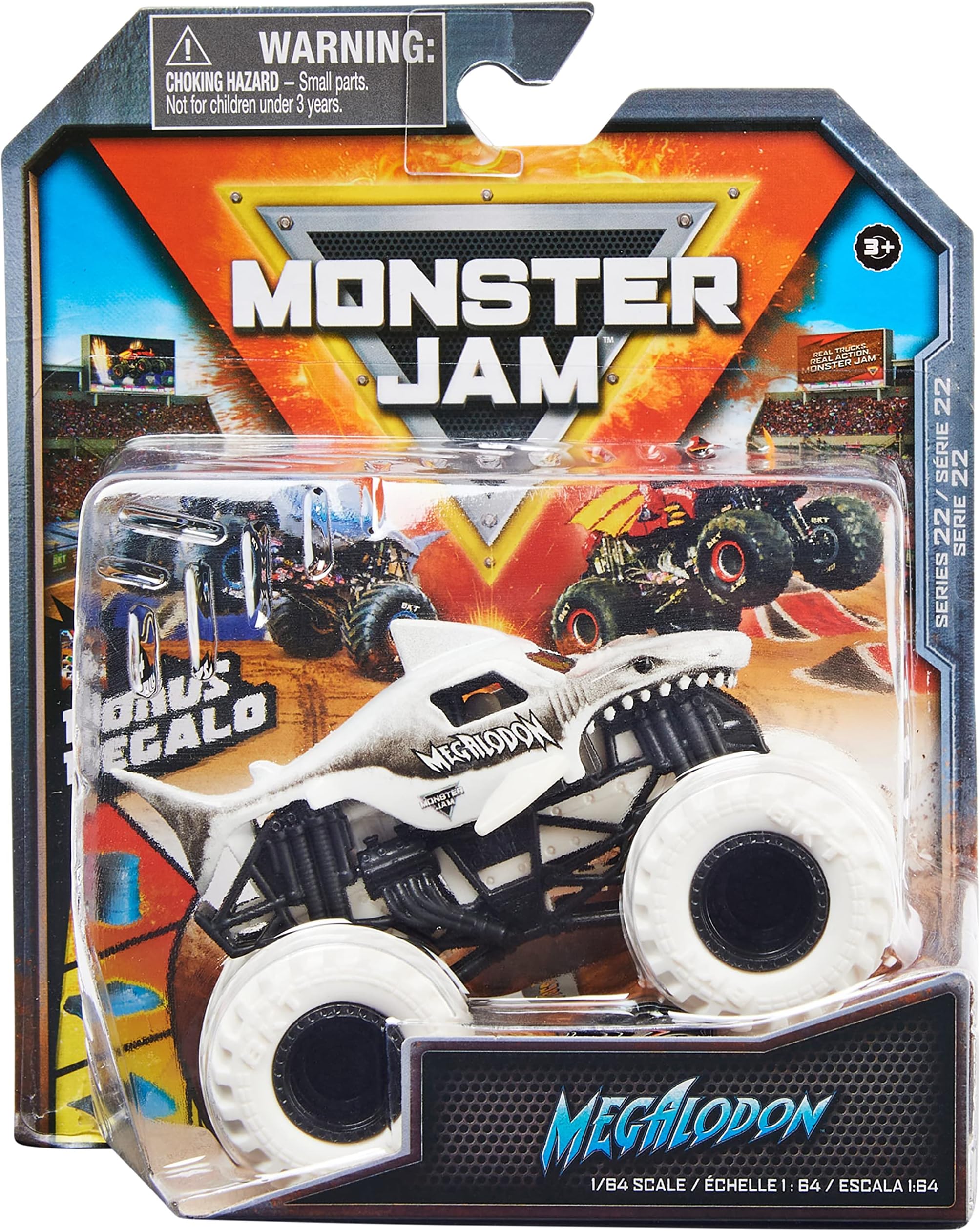 Monster Jam, Official Megalodon Monster Truck, Die-Cast Vehicle, Max Contrast Series, 1:64 Scale, Kids Toys for Boys Ages 3 and up