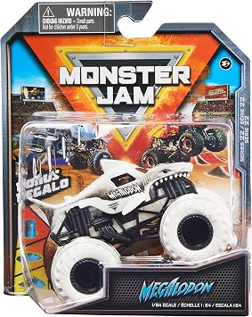 Monster Jam True Metal Megalodon 164 Scale , Diecast, White with Bonus Regalo, Series 22