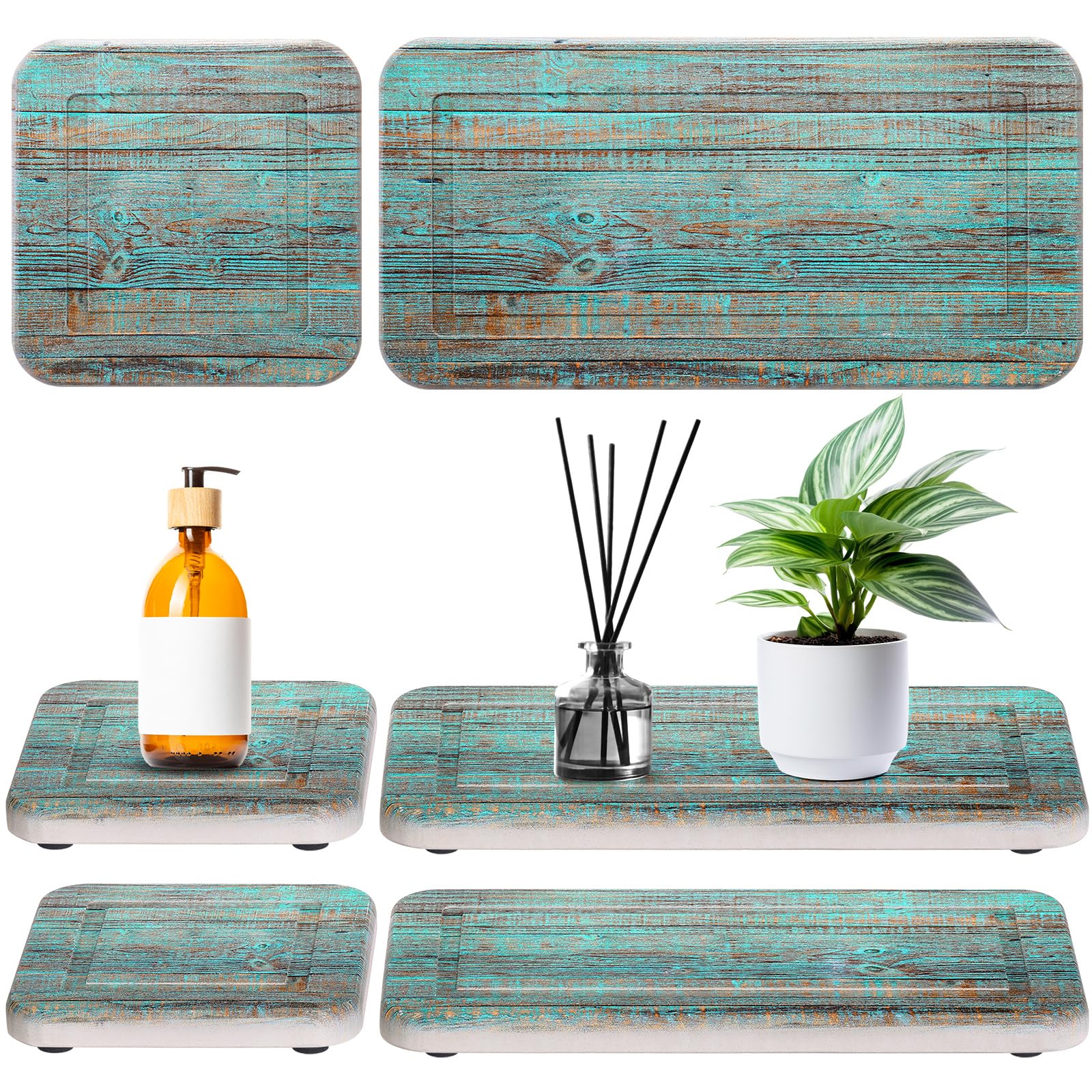 Photect 4 Pcs Water Absorbing Stone Tray 6.3 x 3.15 Inch and 3.15 x 3.15 Inch Trays Soap Dish Holders Kitchen Water Absorbing Stone Tray for Sink with