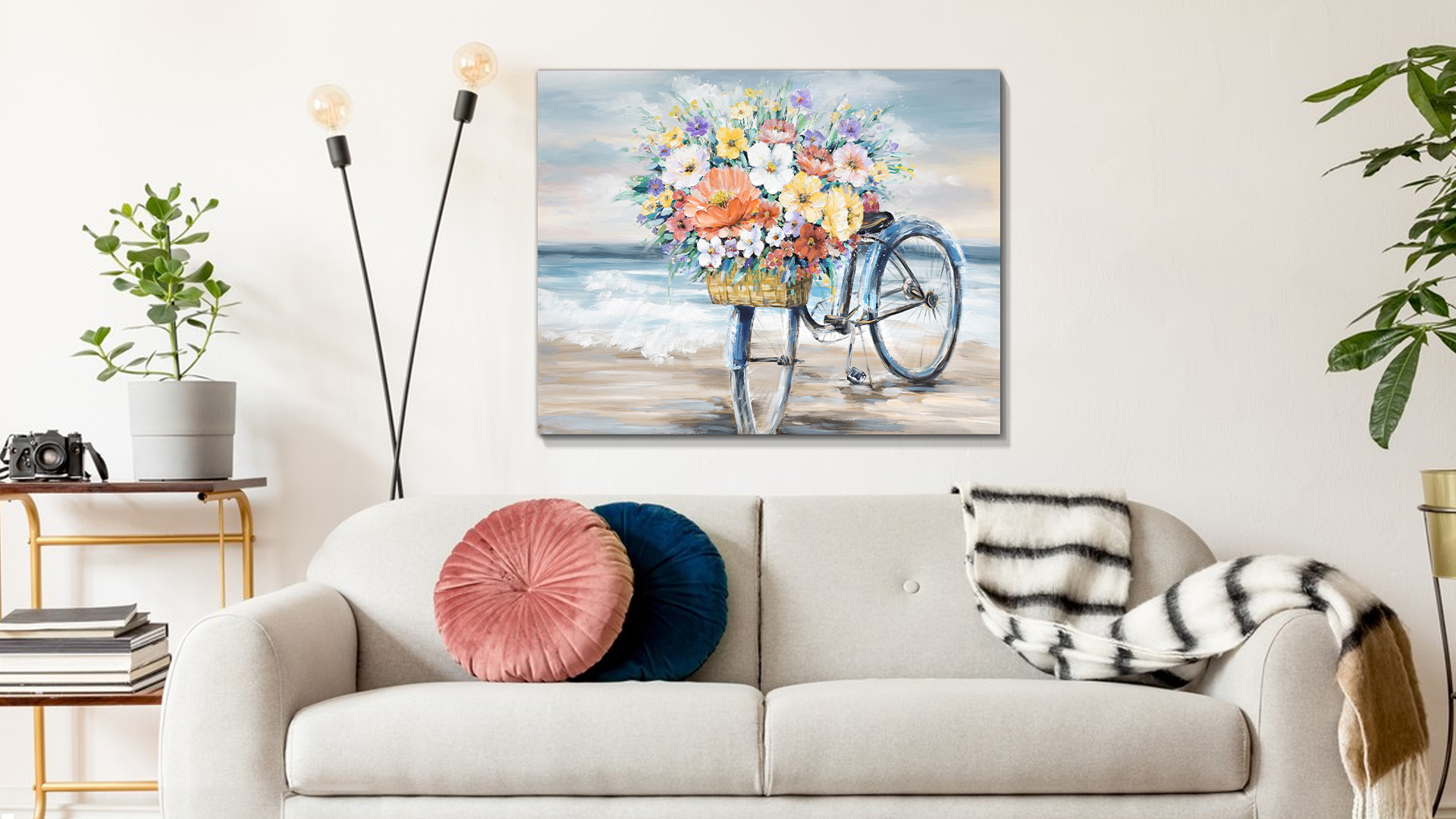 FjerminArt – Quadro Su Tela 100x50 Cm Con Cornice, Alberi In Fiore Bianco-argento, Decorazione Moderna Per Soggiorno E Camera