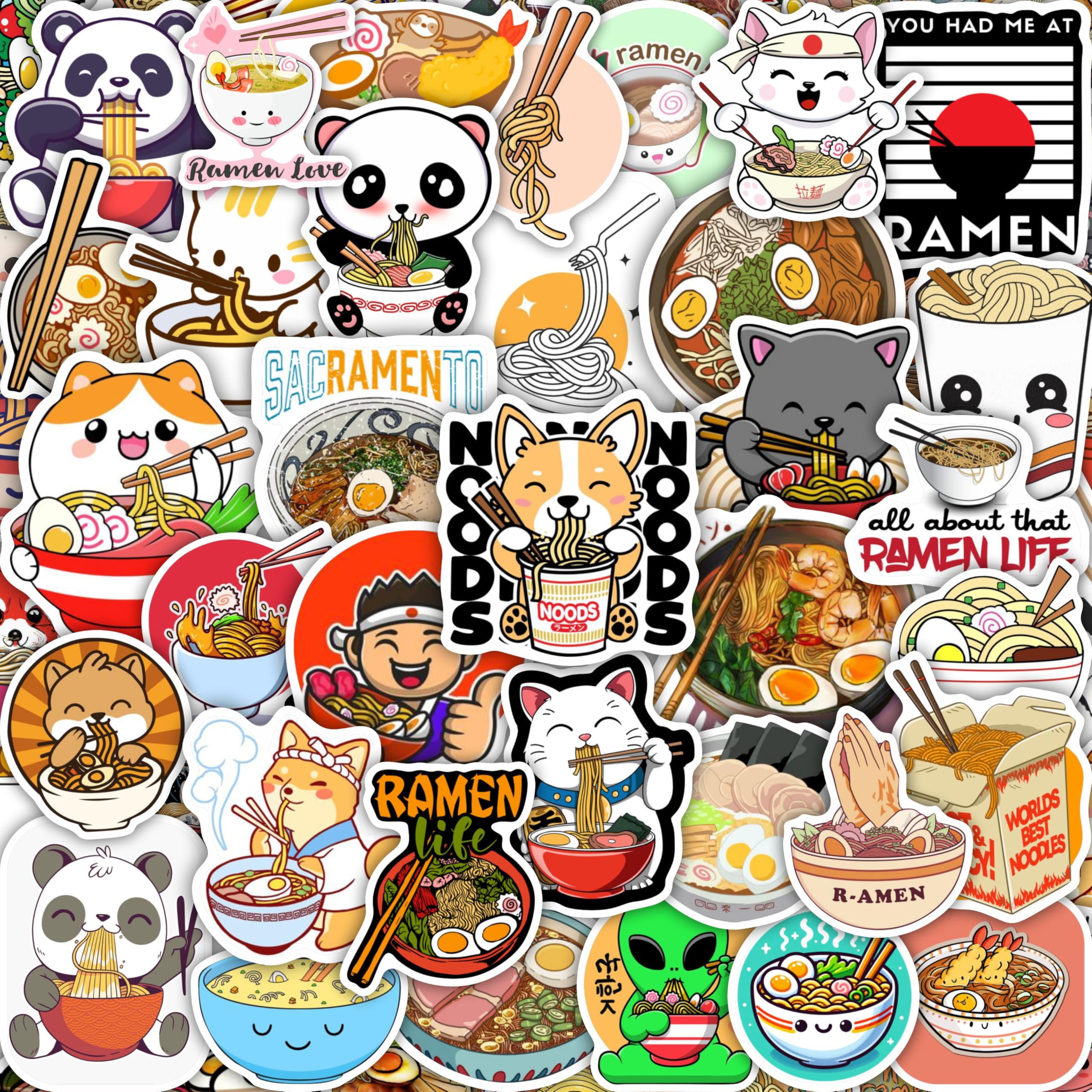 BulbaCraft Ramen Stickers for Water Bottle and Laptop - Foodie Party Supplies & Decorations, Waterproof Vinyl Noodle Decals, Cute Ramen Stickers Laptop Decals, Gifts for Women & Men