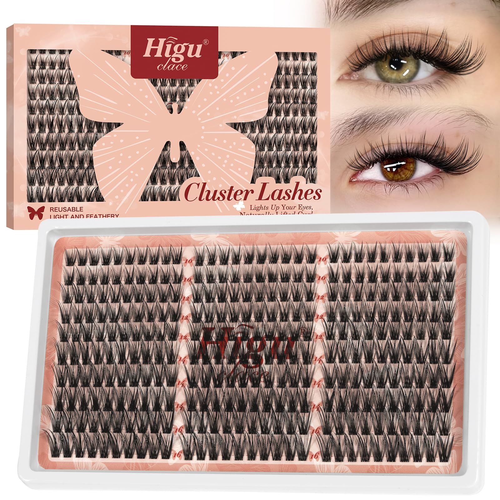 Higu clace Wimpern-Extensions, zarte Wimpernbüschel, natürliche Wimpern Cluster, 10-16 mm lash extension set, 300PCS, C-Curl-Einzelwimpern, Wimpernbüschel (ohne Pinzette)