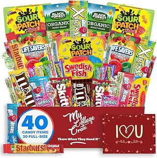 College Valentine's Day Candy Snack Box (40 Full Size Variety Gift Basket Care Package) My College Crate